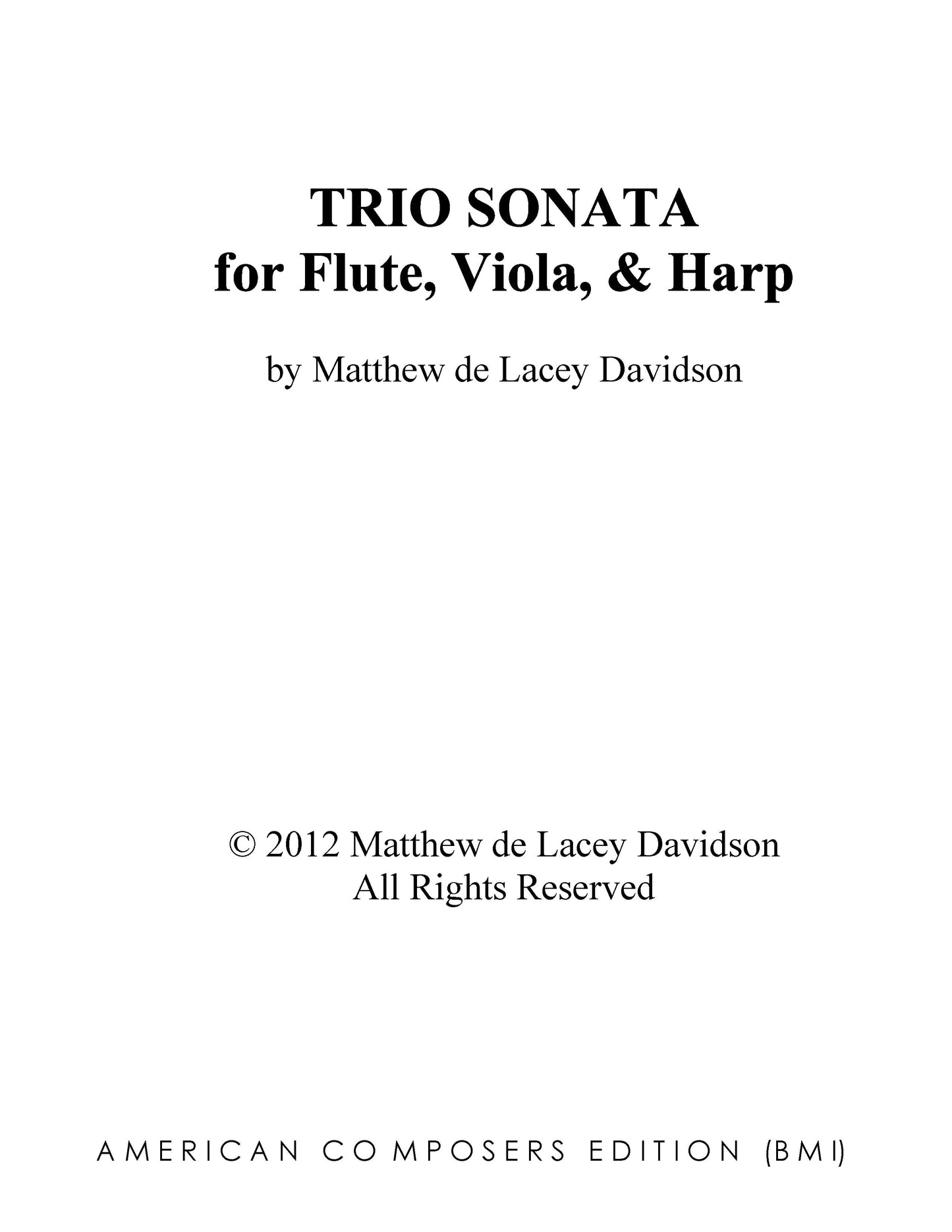 Trio Sonata For Flute, Viola, And Harp