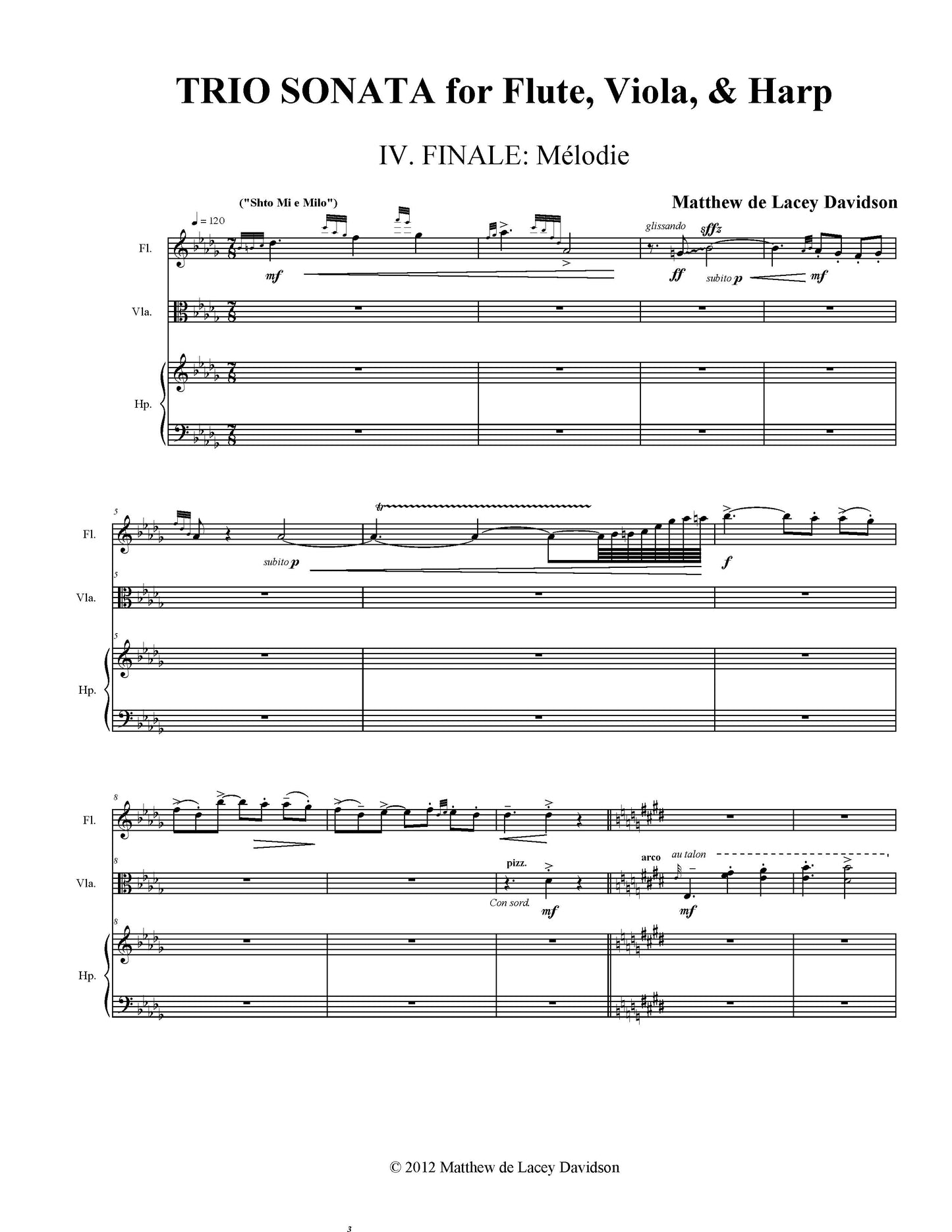 Trio Sonata For Flute, Viola, And Harp