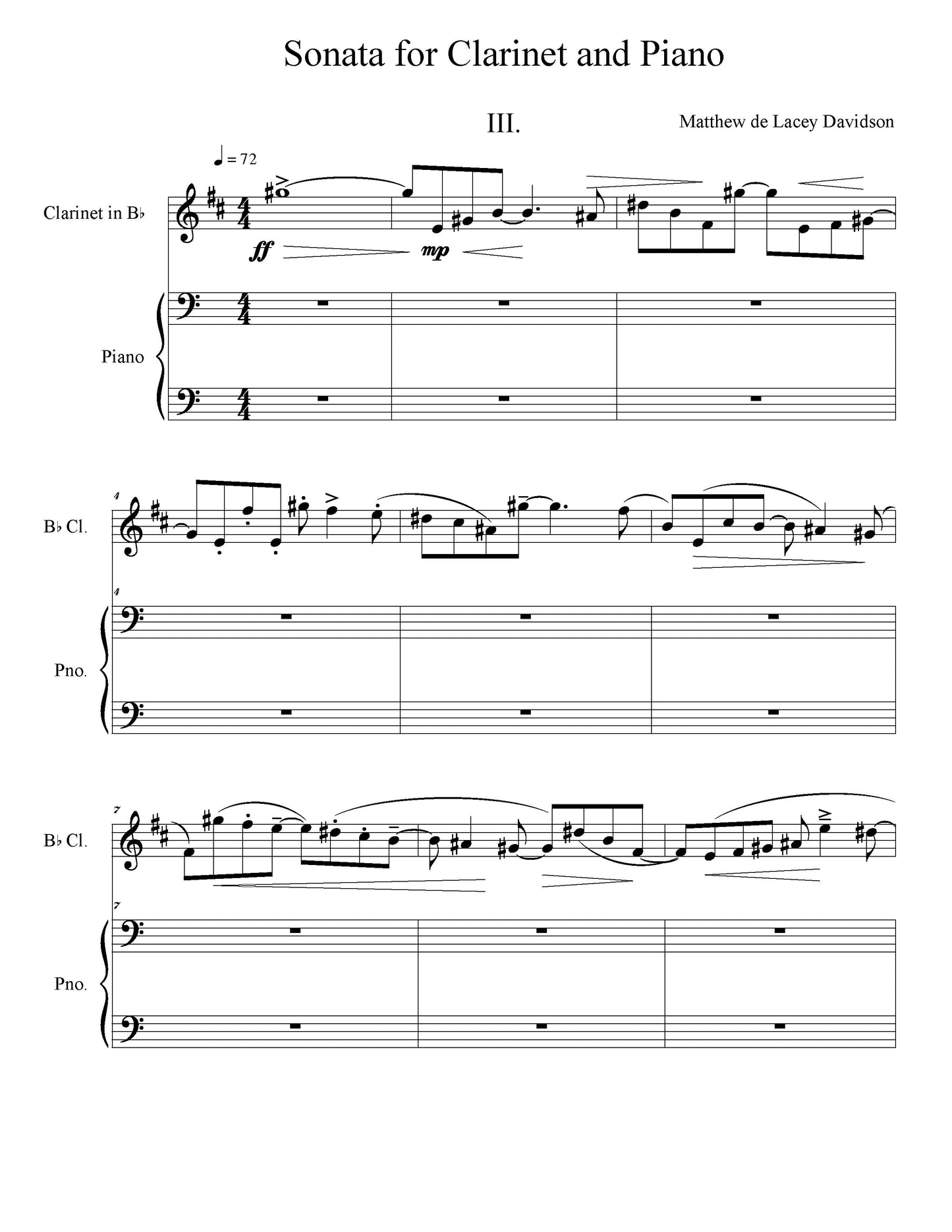 Sonata For Clarinet And Piano