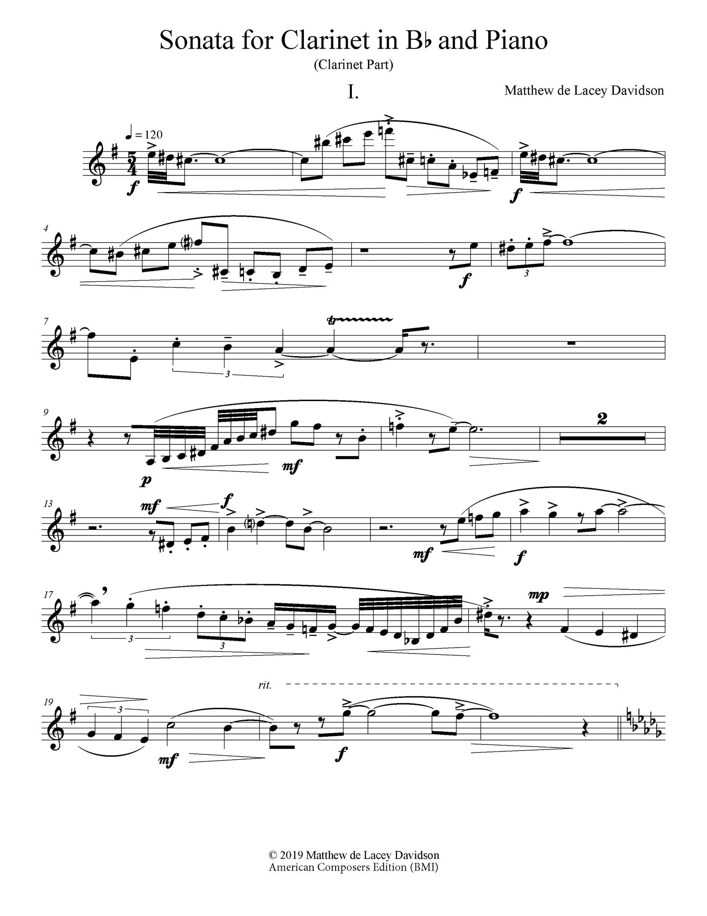 Sonata For Clarinet And Piano