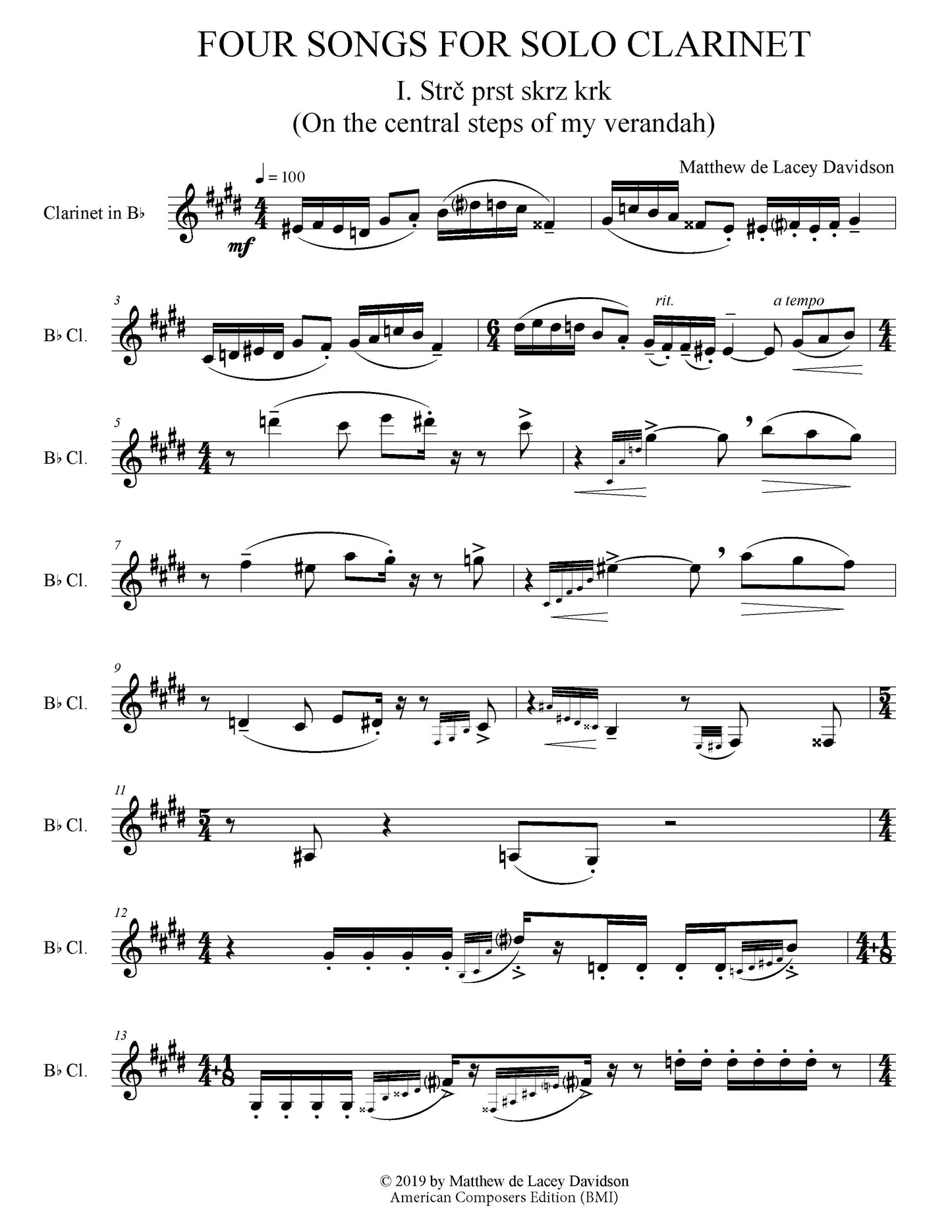 Four Songs For Solo Clarinet