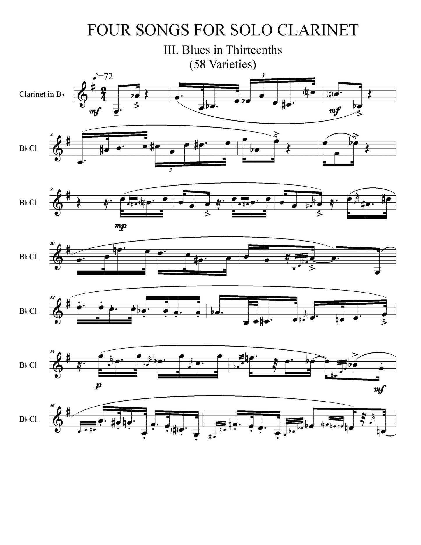 Four Songs For Solo Clarinet