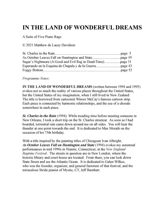 In The Land Of Wonderful Dreams: A Suite Of Five Piano Rags