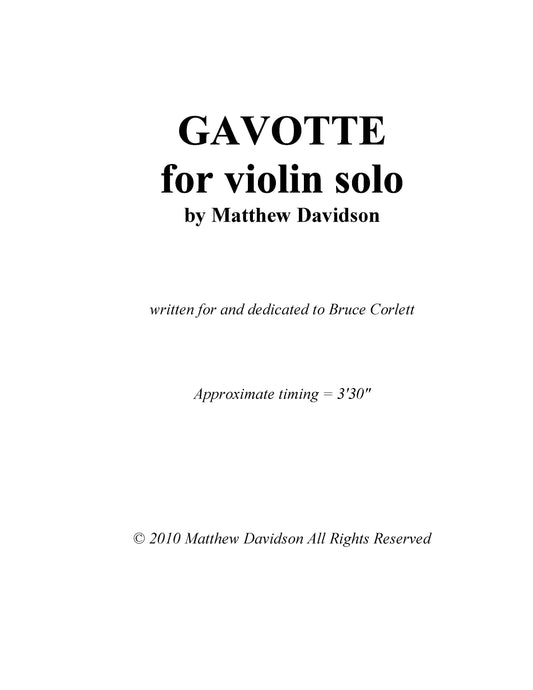 Gavotte For Violin Solo