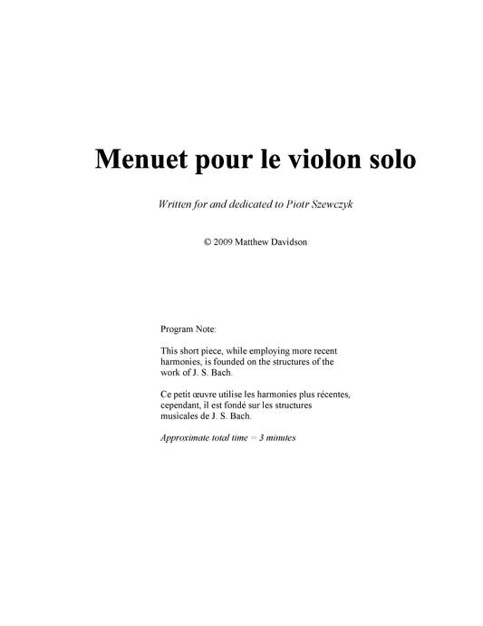 Menuet Pour Le Violon Solo