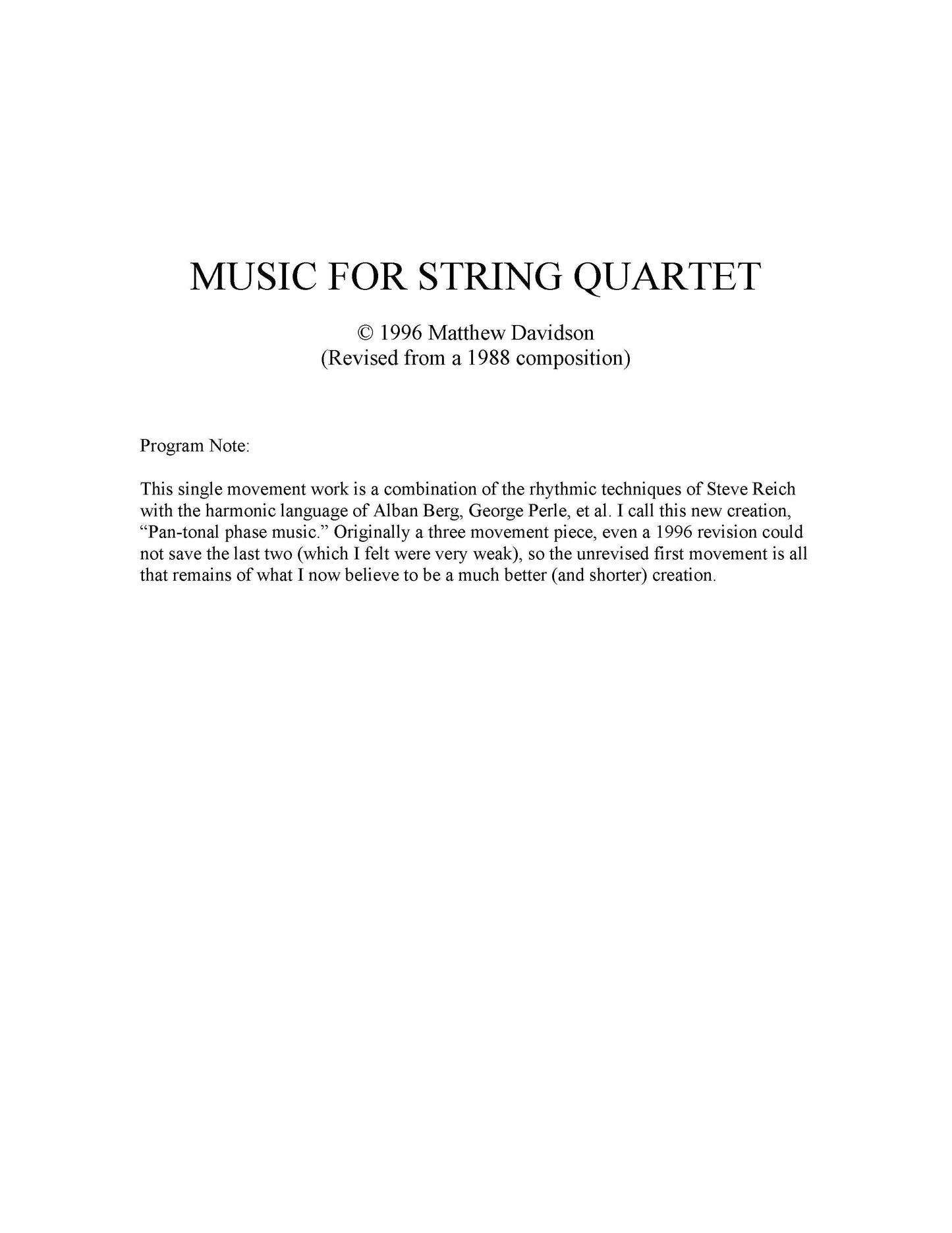 Music For String Quartet