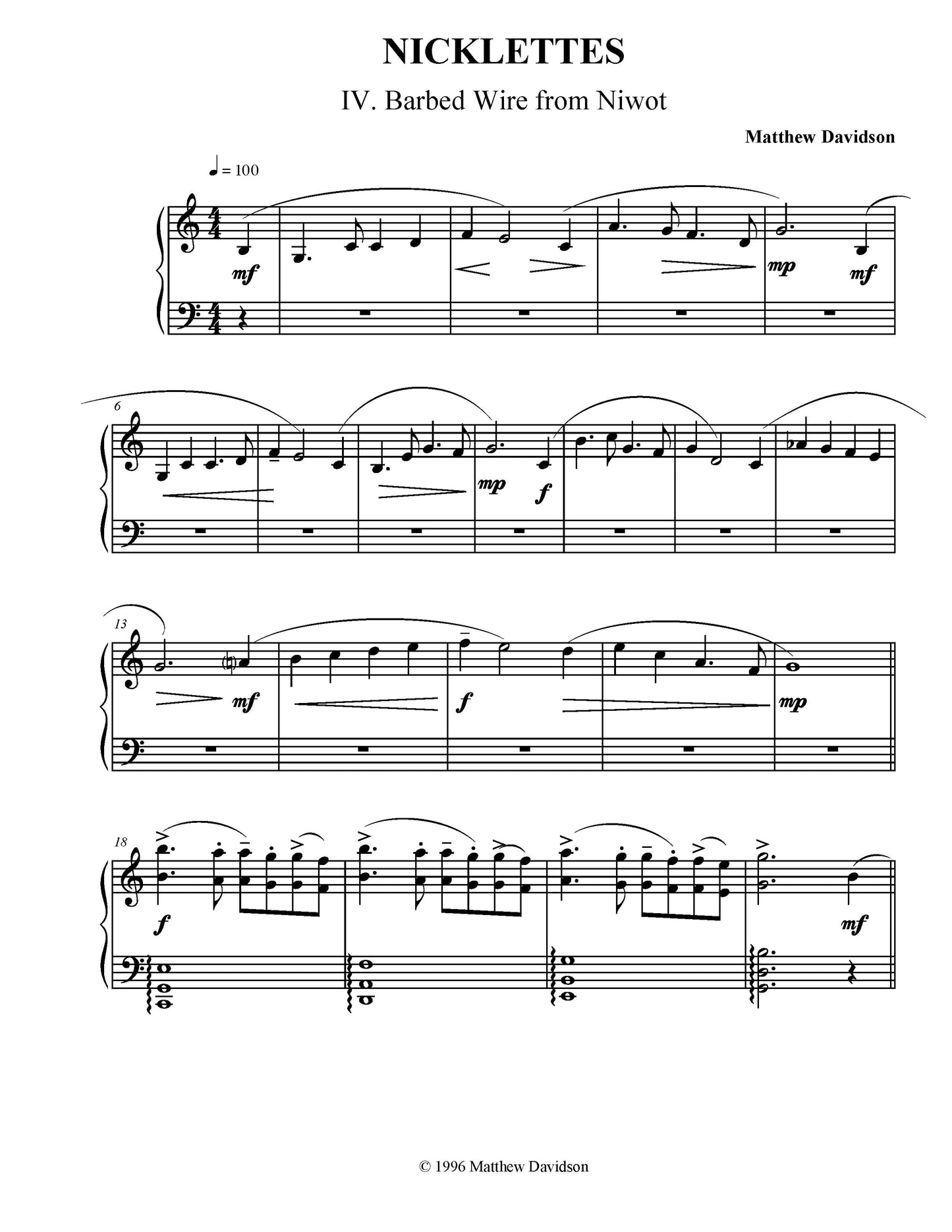 Nicklettes For Solo Piano