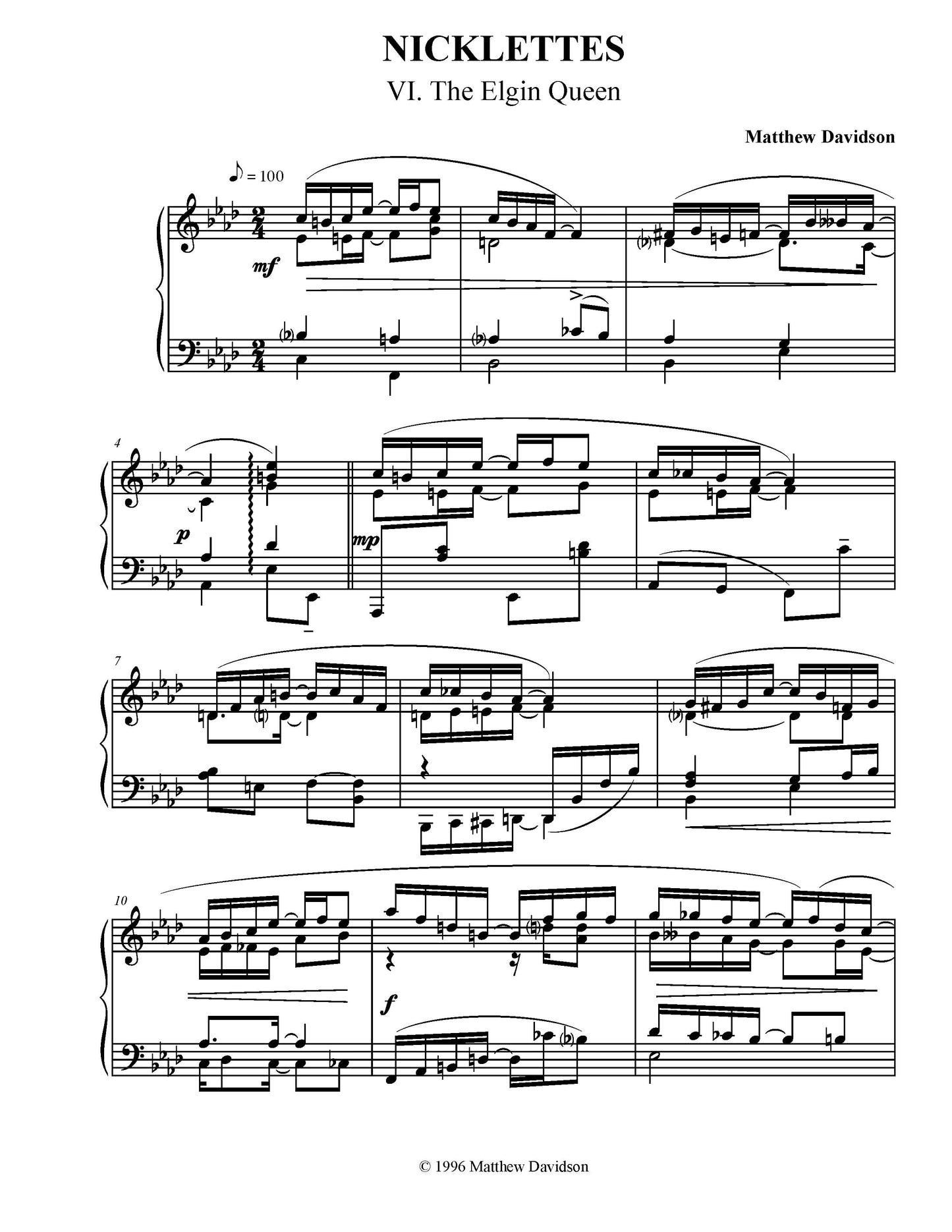 Nicklettes For Solo Piano