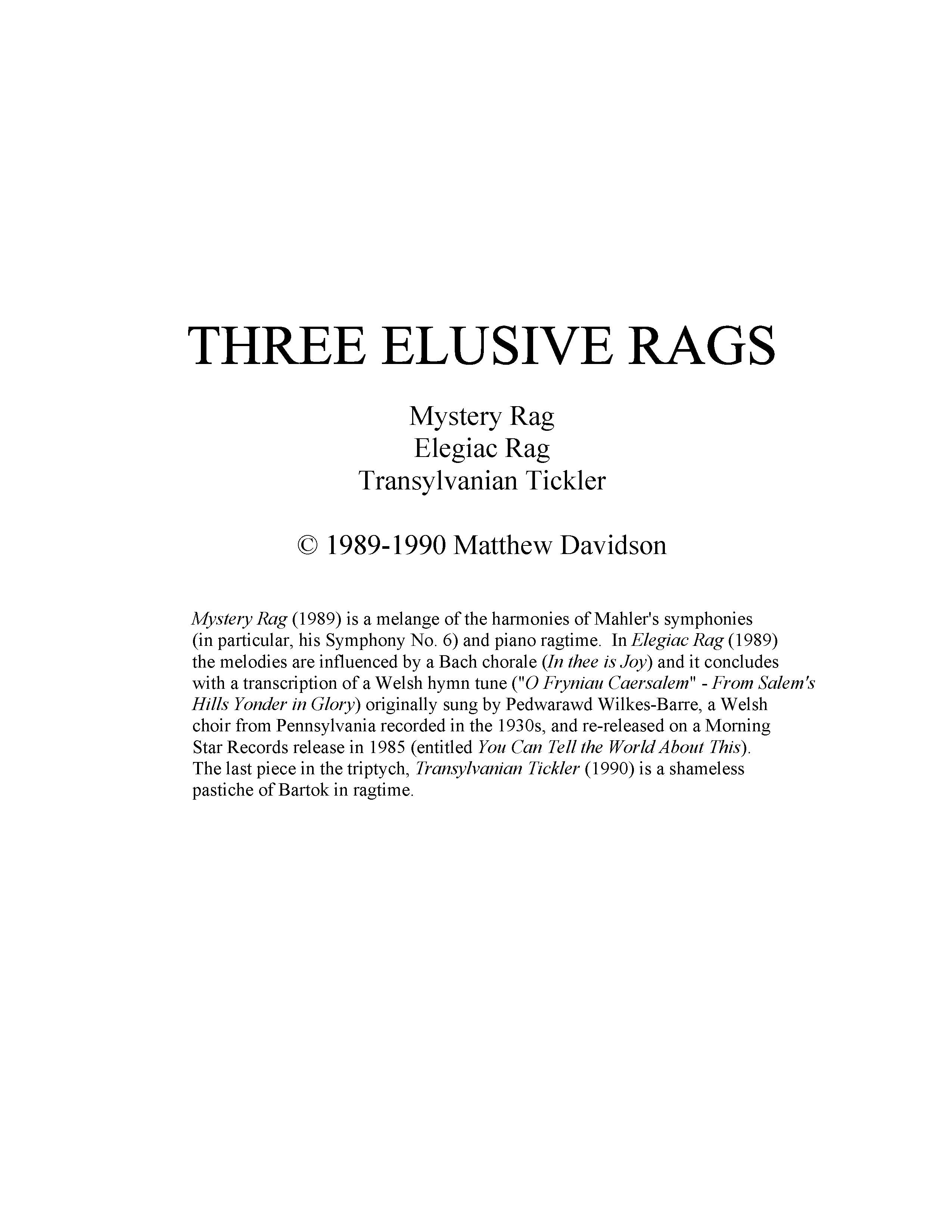 Three Elusive Rags – American Composers Alliance