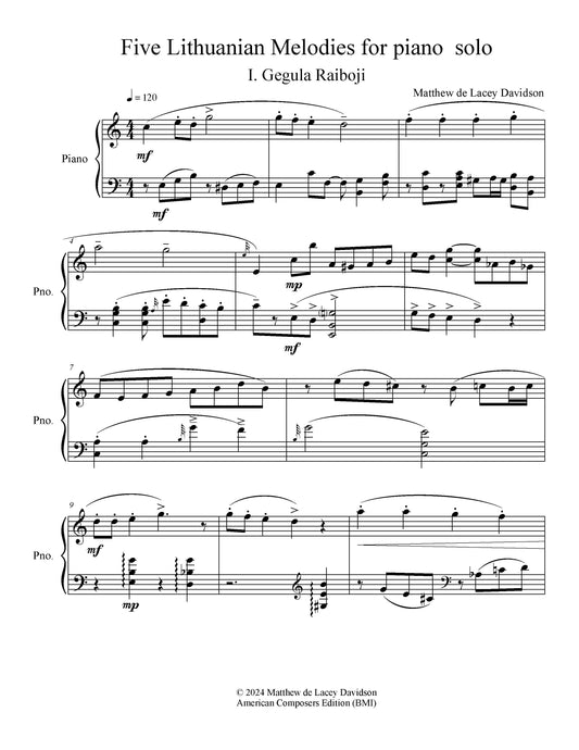 Five Lithuanian Melodies For Piano Solo