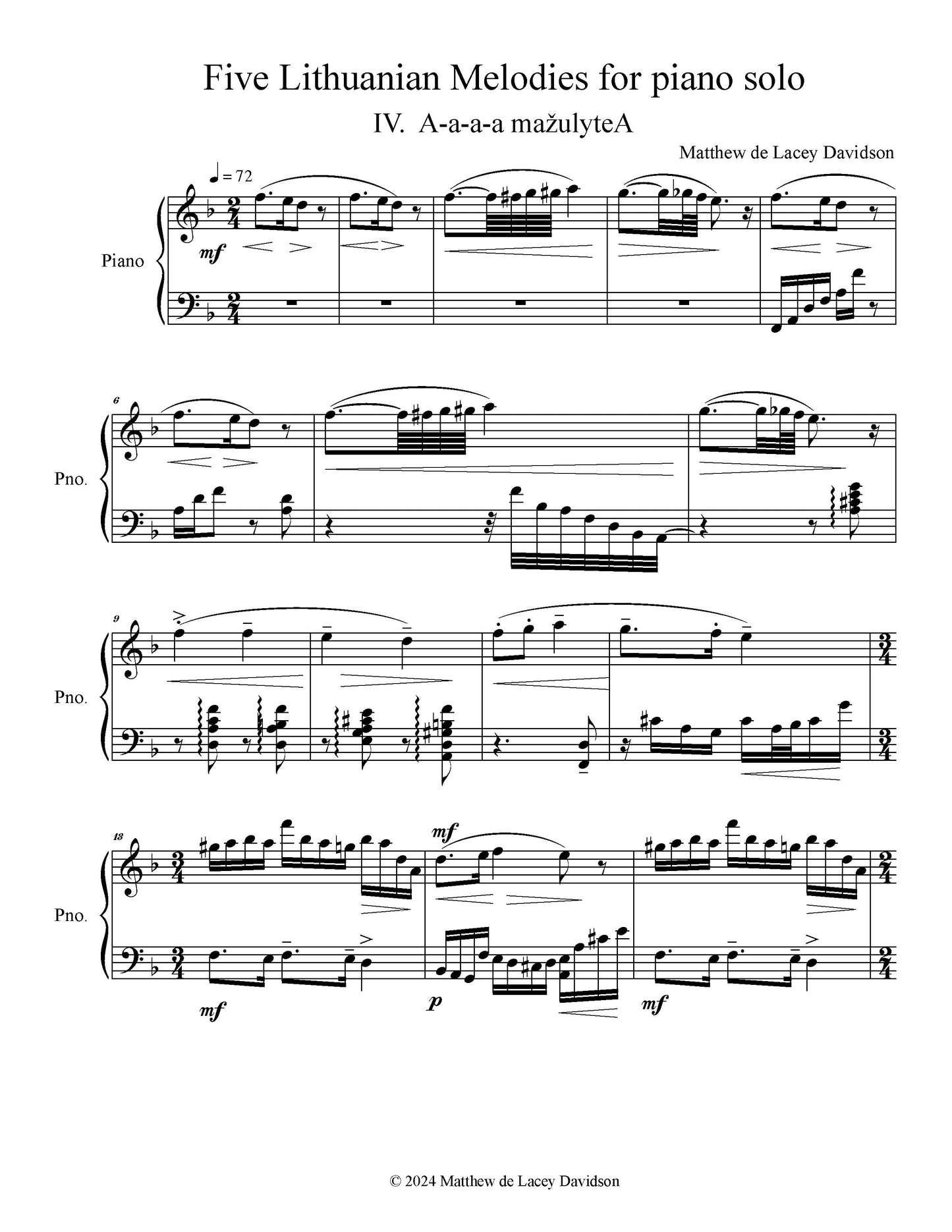 Five Lithuanian Melodies For Piano Solo