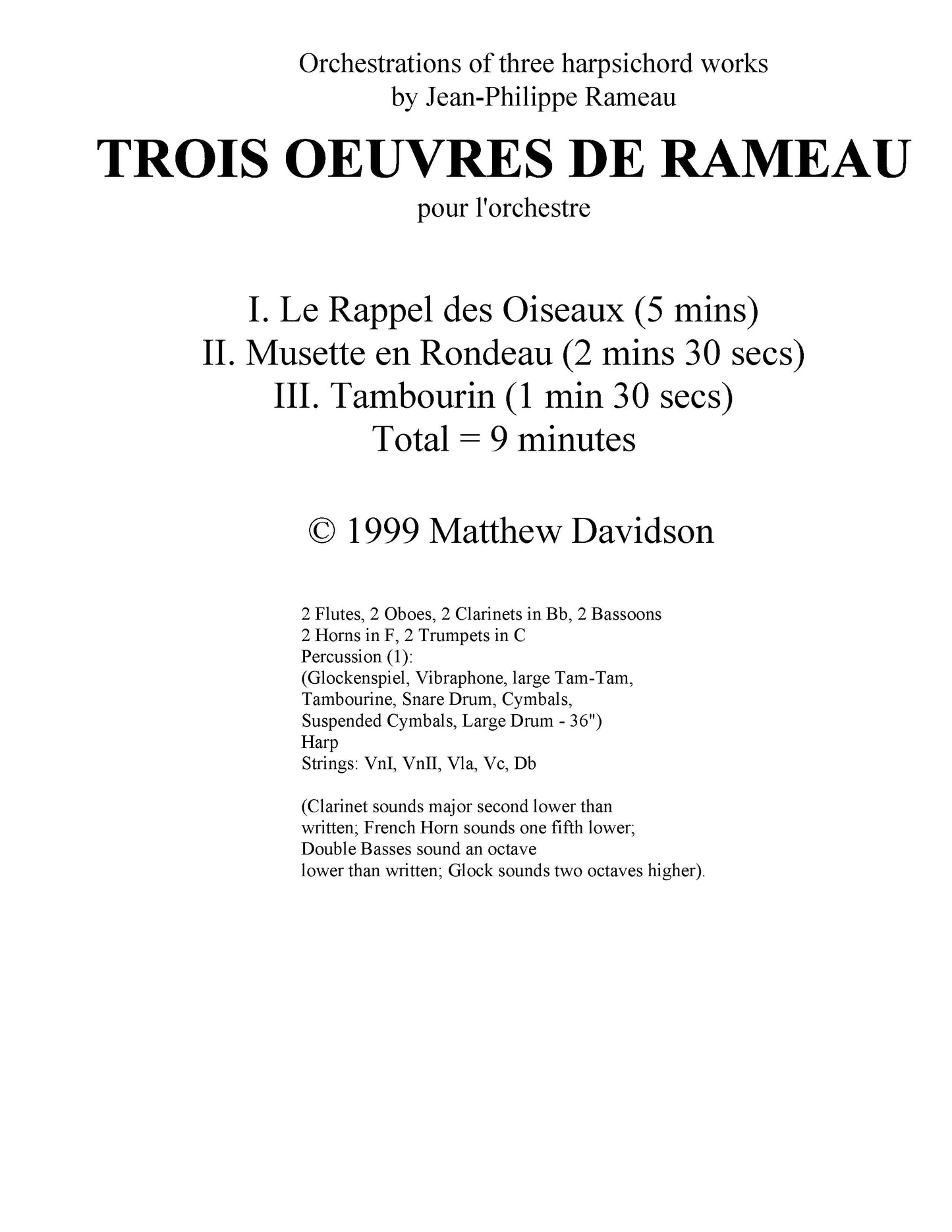 Trois Oeuvres De Rameau For Orchestra