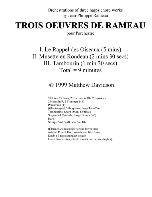 Trois Oeuvres De Rameau For Orchestra