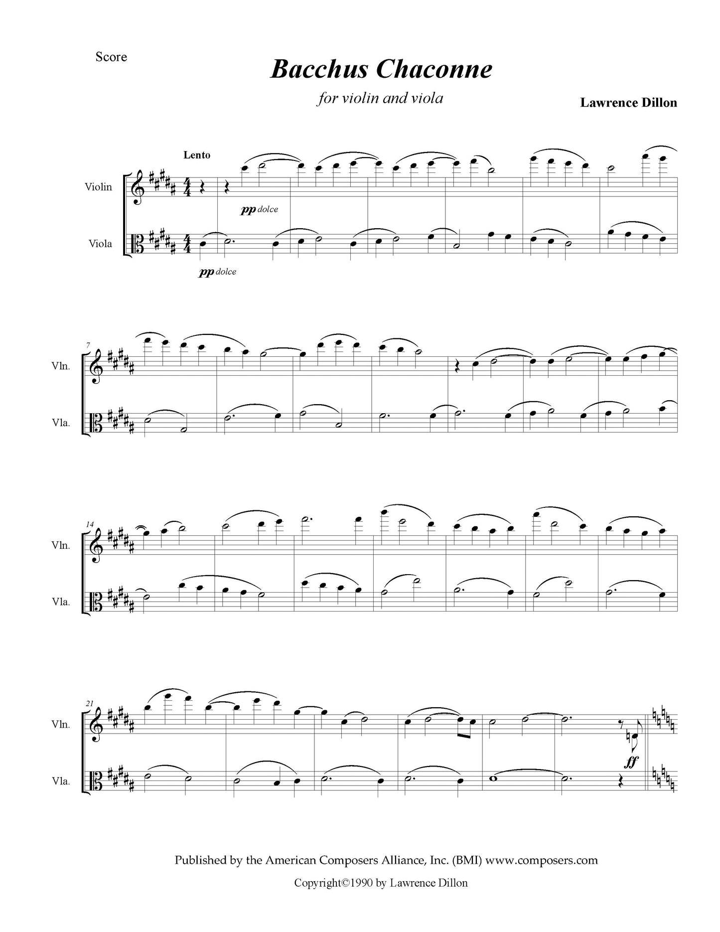 Bacchus Chaconne 1 - Duo for Violin and Viola