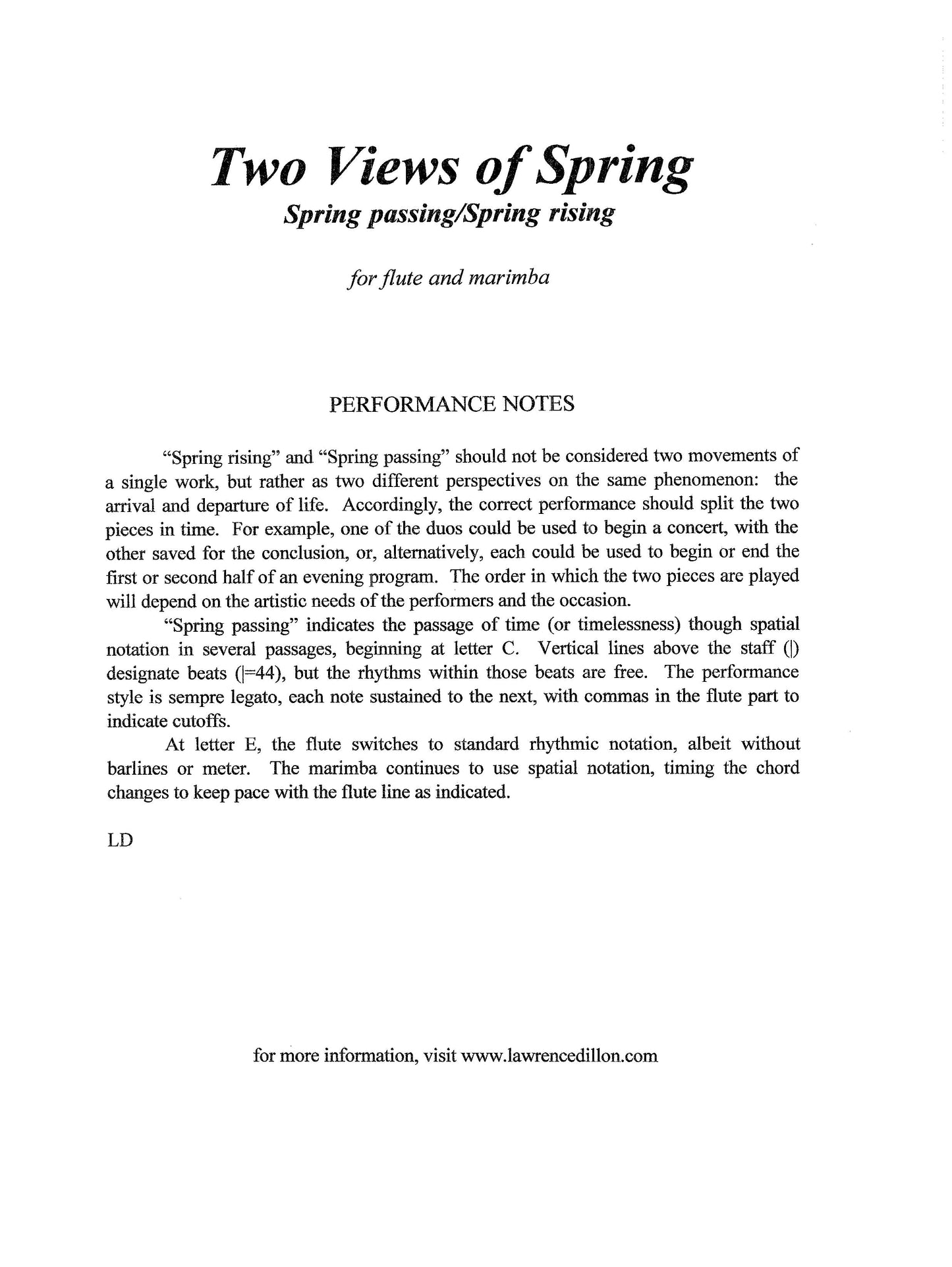 Two Views Of Spring For Flute And Marimba