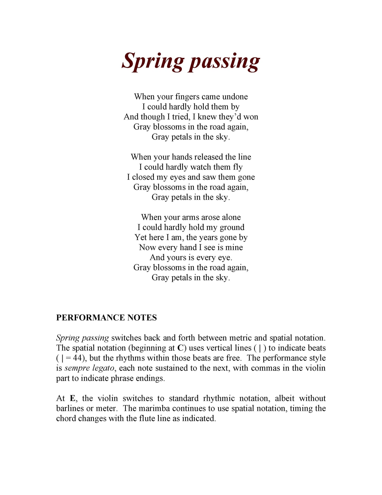 Two Views Of Spring For Violin And Marimba