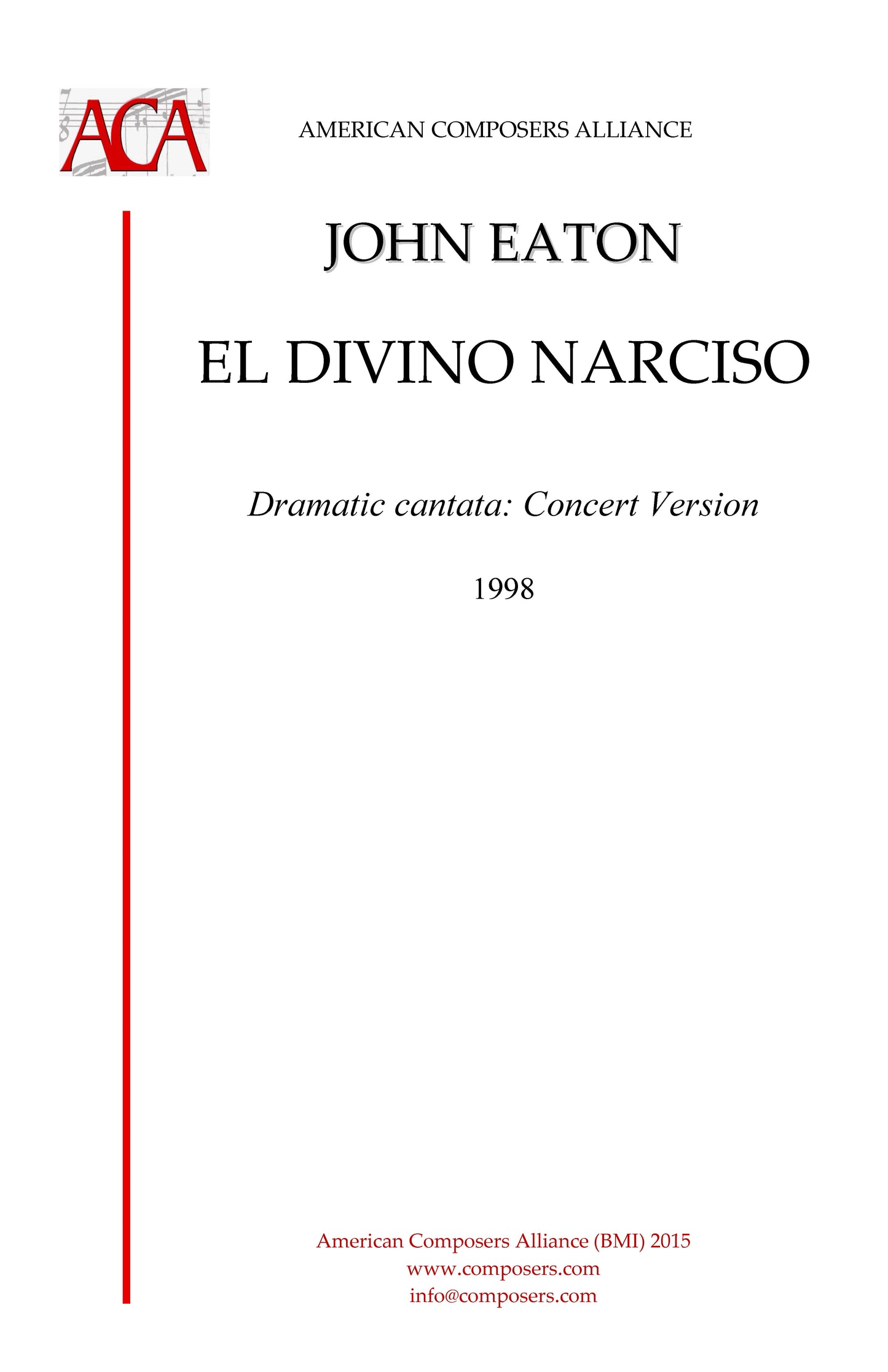 El Divino Narciso - Cantata, Concert Version