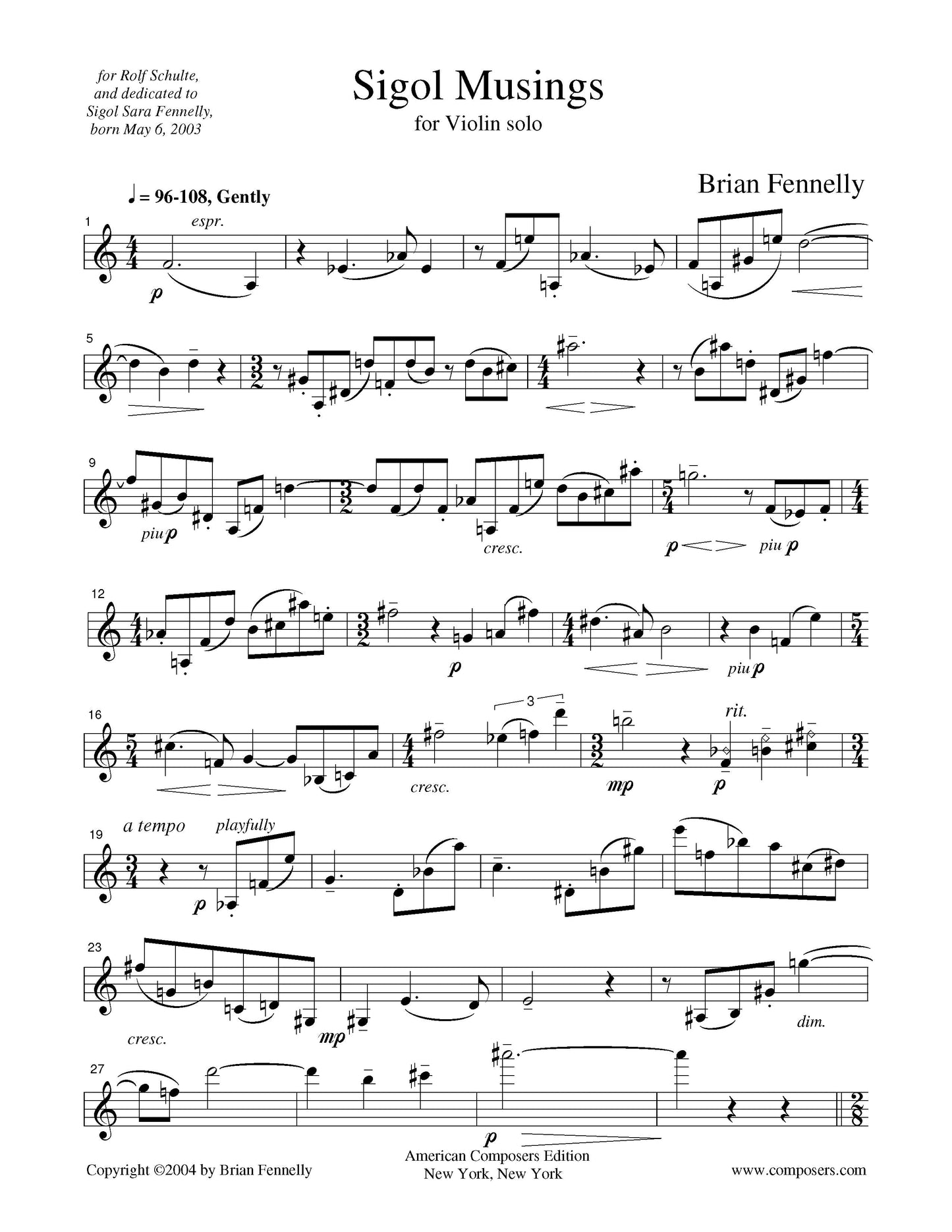 Sigol Musings For Solo Violin