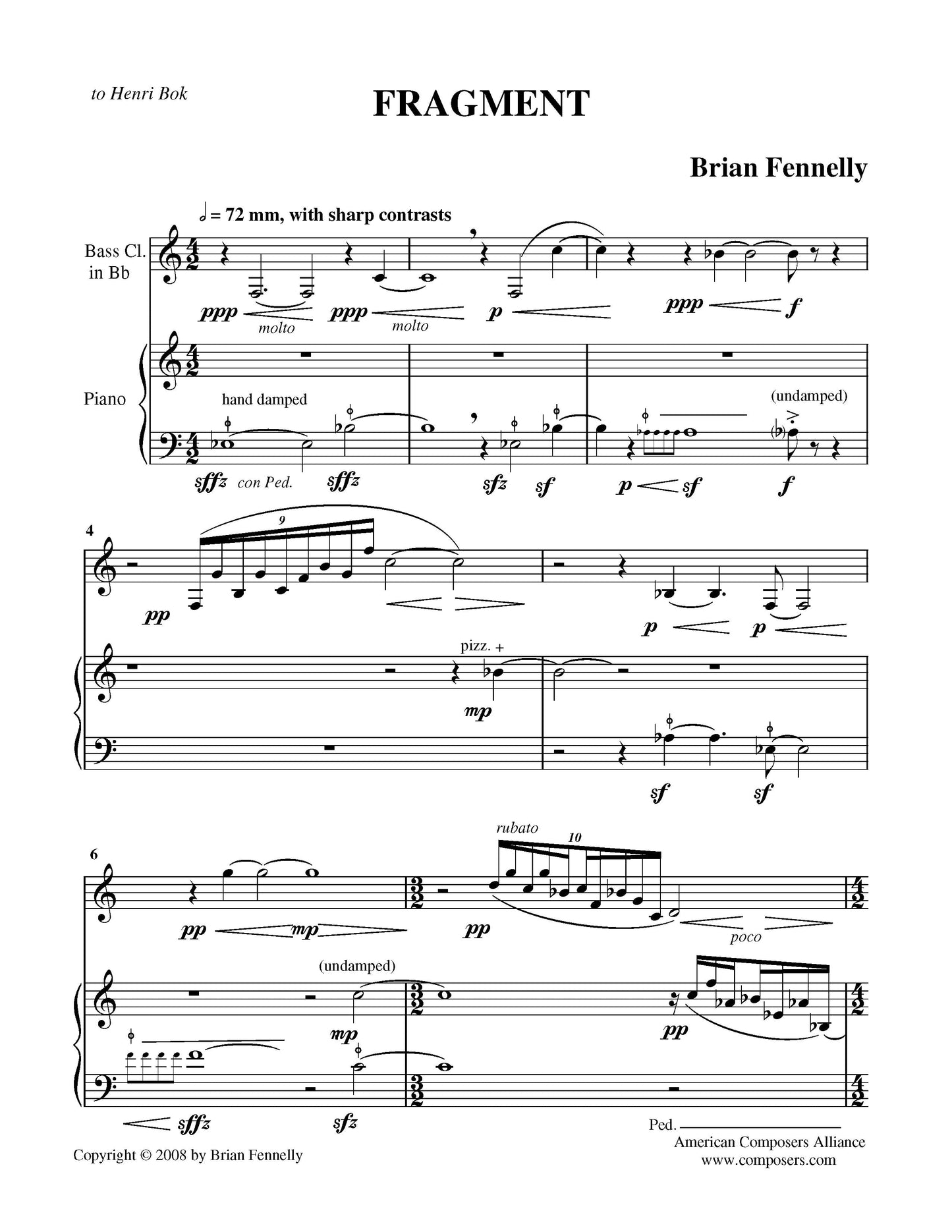 Fragment For Bass Clarinet And Piano