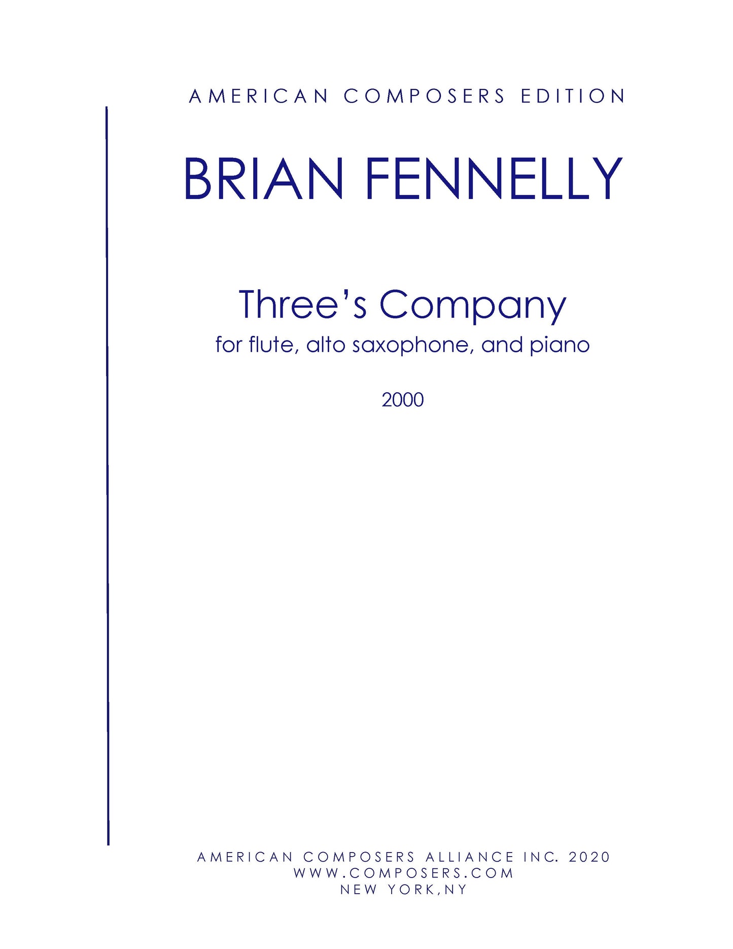 Three's Company For Flute, Saxophone, And Piano