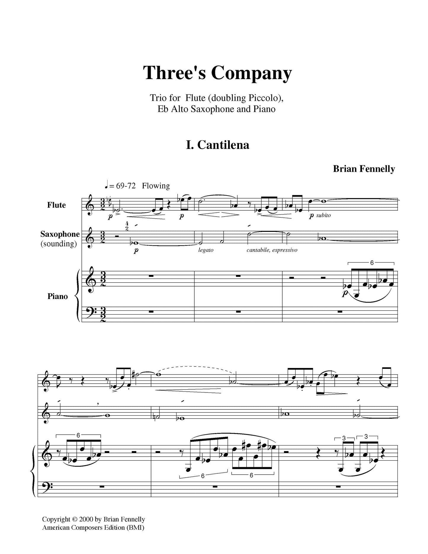 Three's Company For Flute, Saxophone, And Piano