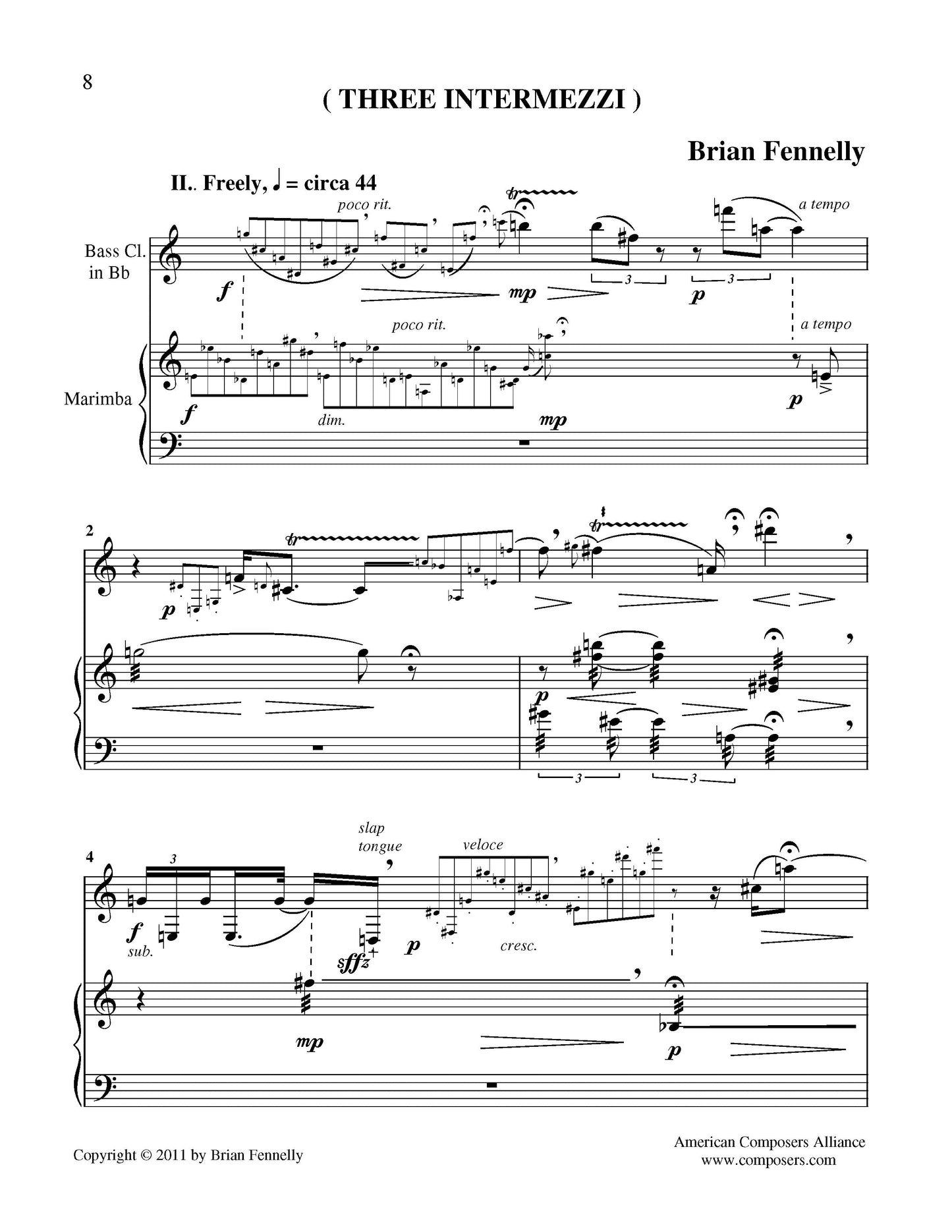 Three Intermezzi For Bass Clarinet And Marimba