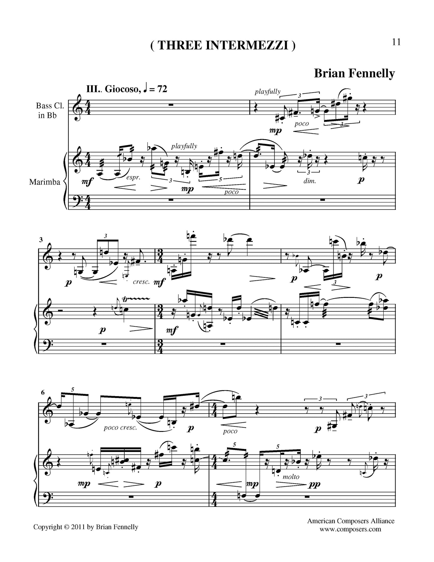 Three Intermezzi For Bass Clarinet And Marimba