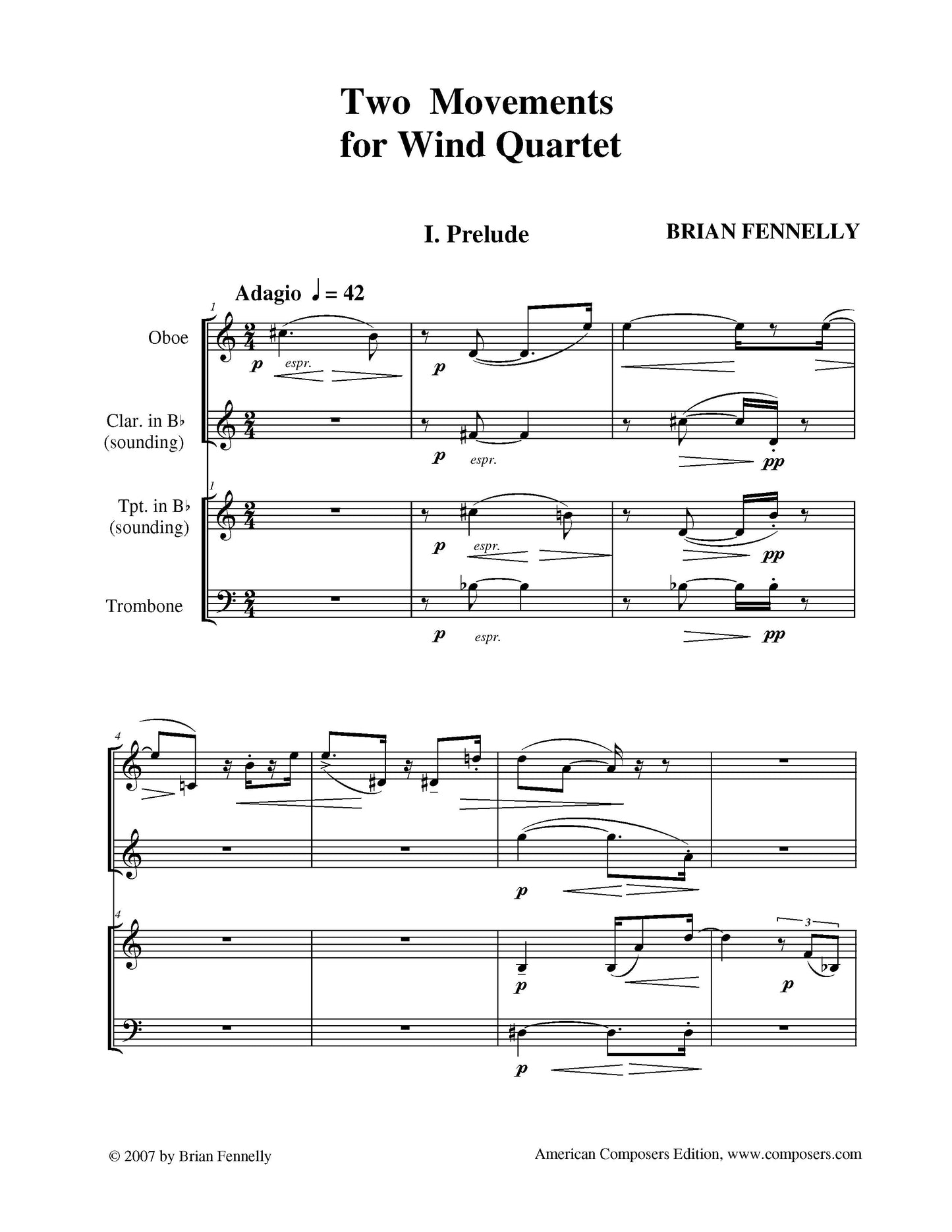 Two Movements For Wind Quartet