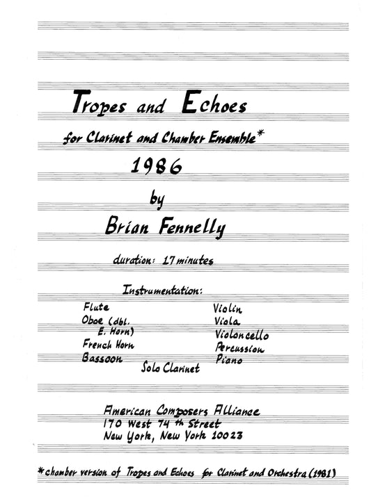 Tropes and Echoes for Clarinet and Chamber Ensemble