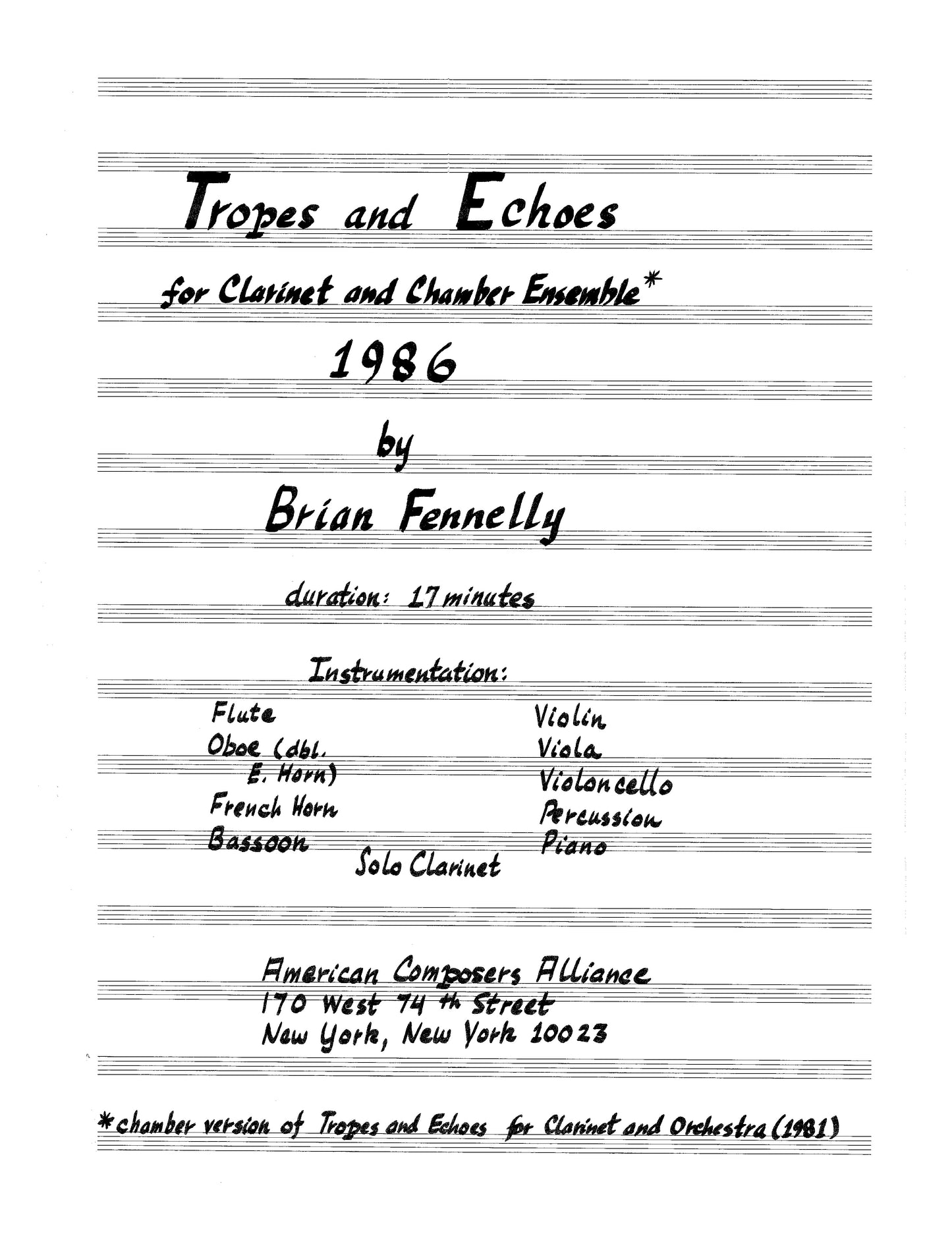 Tropes and Echoes for Clarinet and Chamber Ensemble