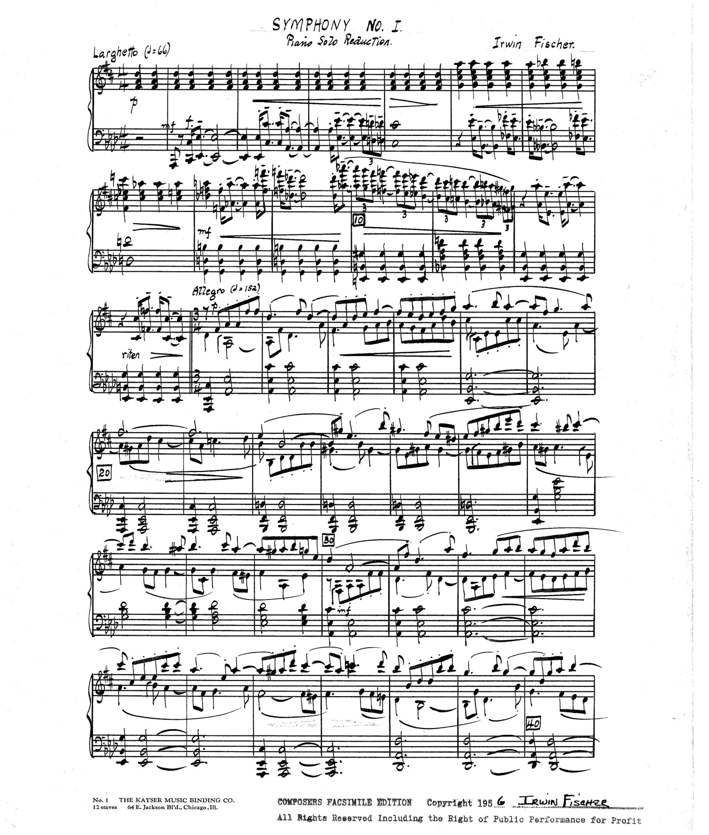 Symphony No 1 - Reduced Score