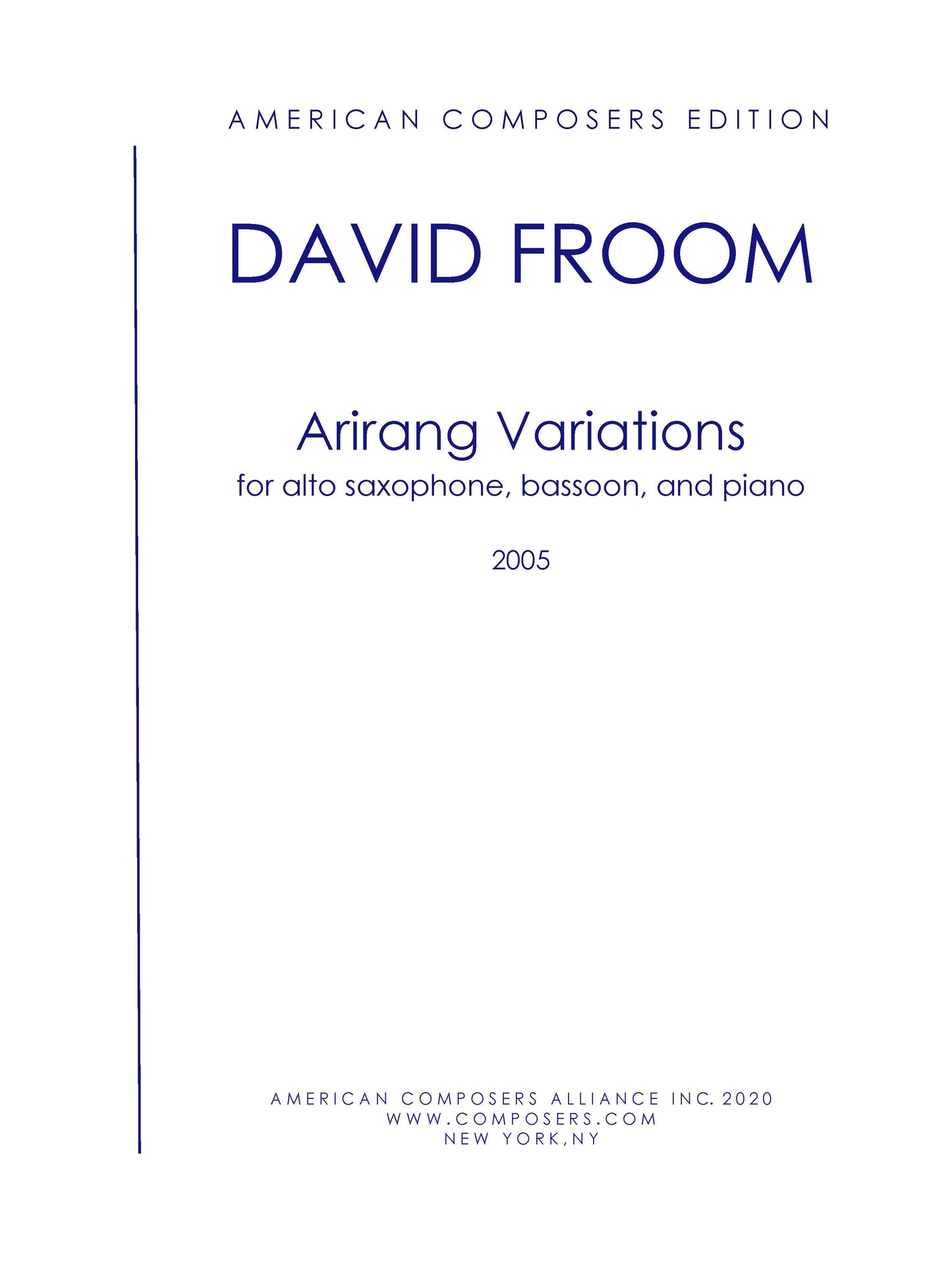 Arirang Variations (for Alto Sax, Bassoon, and Piano)