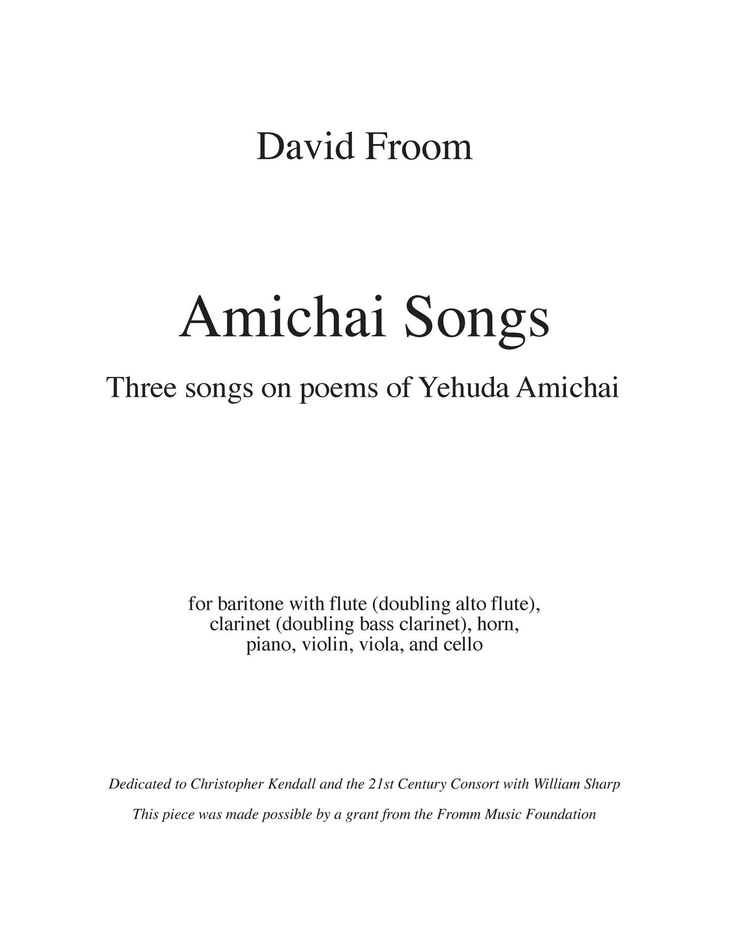 Amichai Songs (Chamber Version)