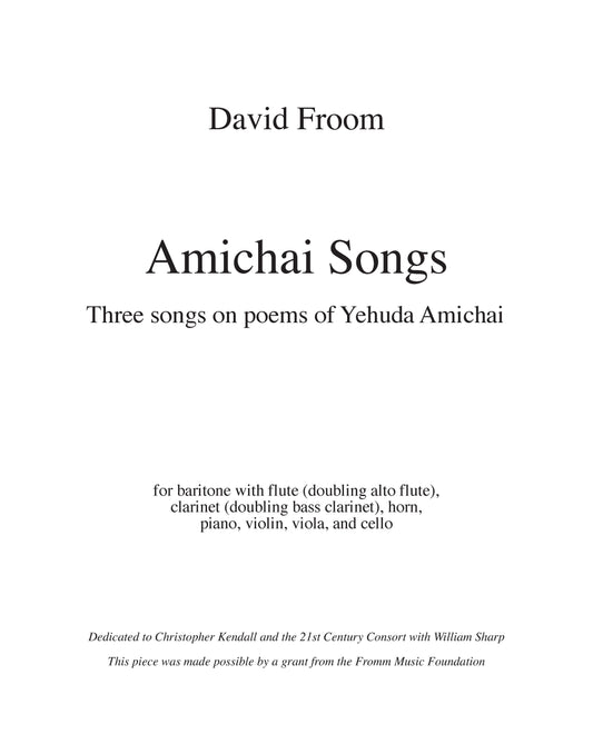 Amichai Songs (Chamber Version)