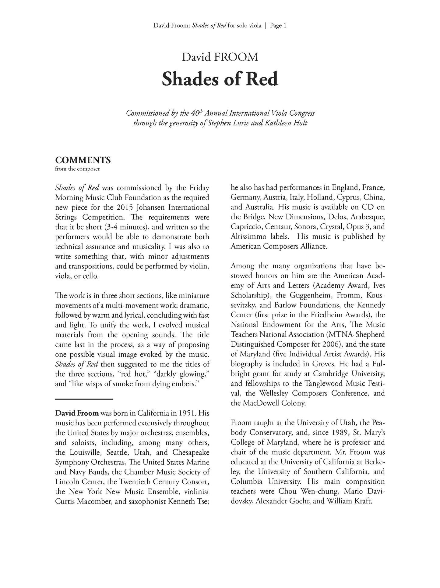 Shades of Red - for Viola