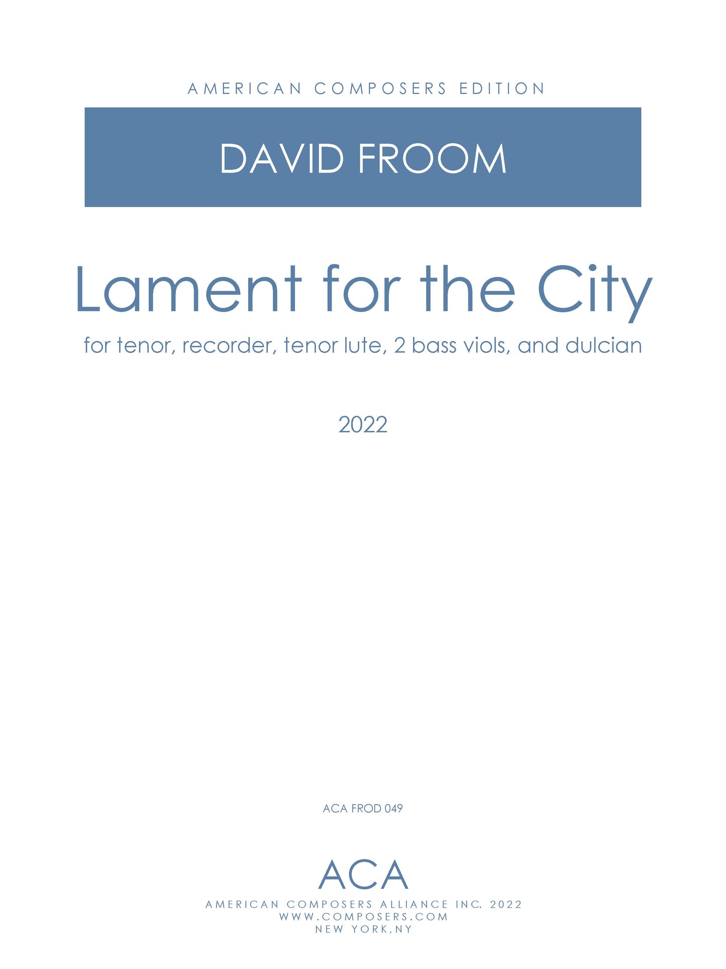 Lament for the City - for Period Instruments