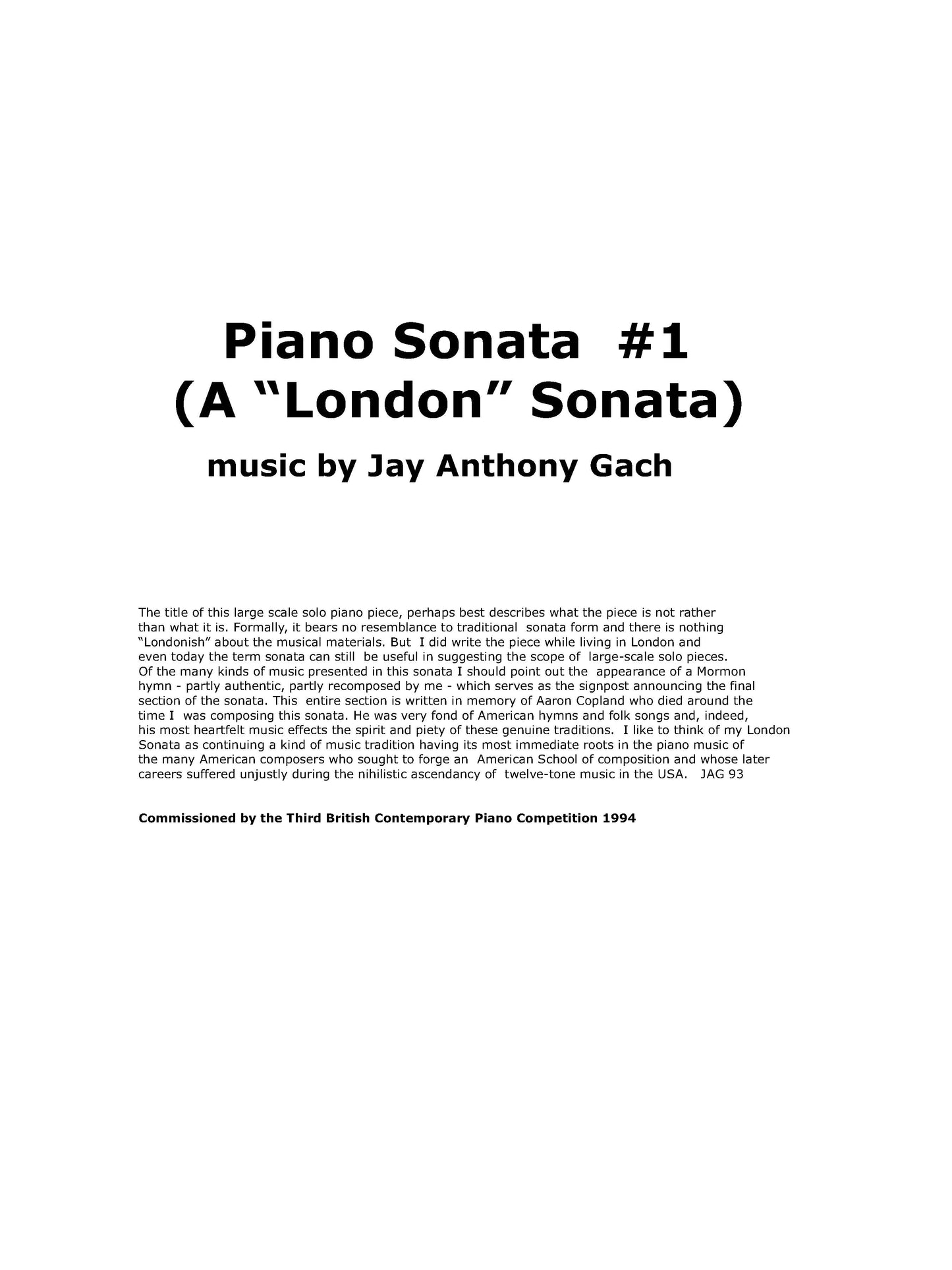 Piano Sonata No. 1 - "A 'London' Sonata"