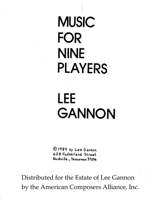 MUSIC FOR NINE PLAYERS