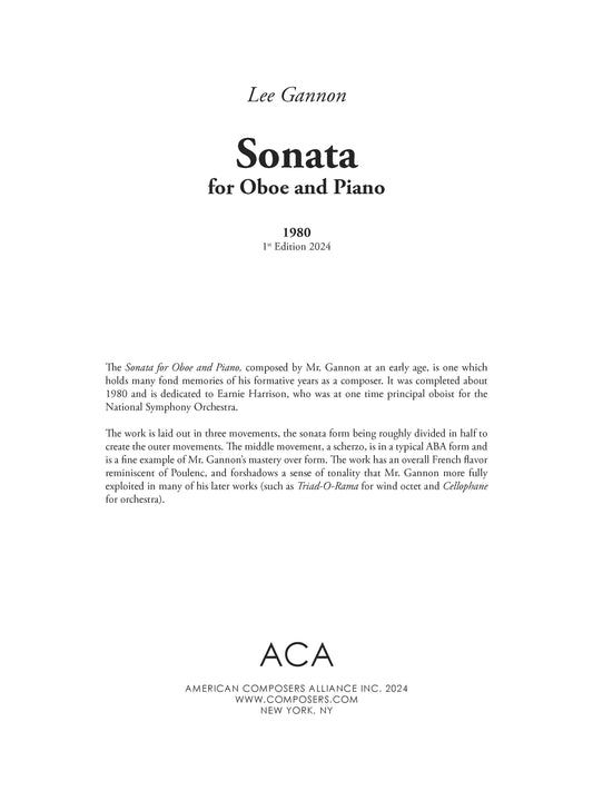 SONATA FOR OBOE & PIANO