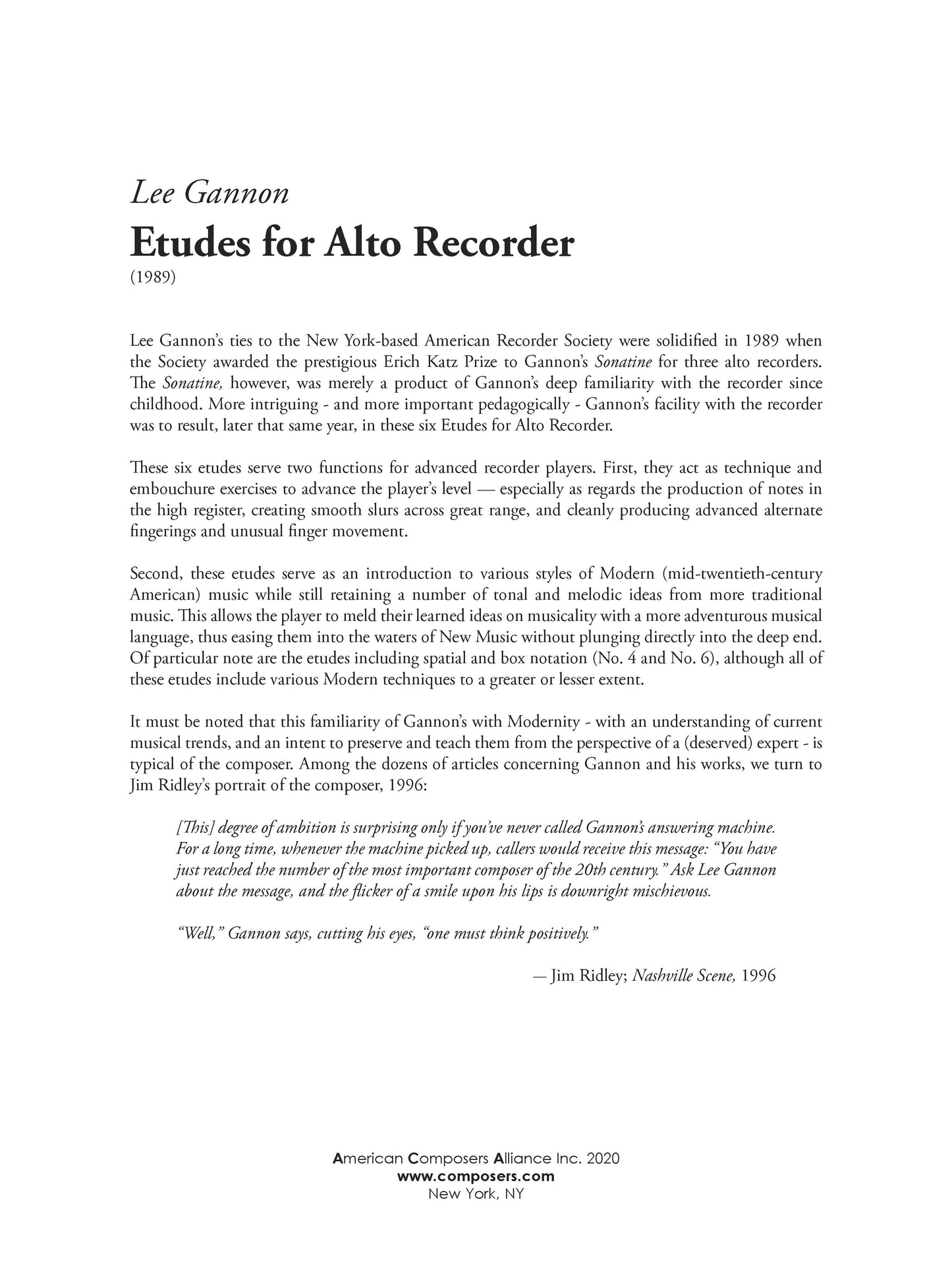 ETUDES for Alto Recorder