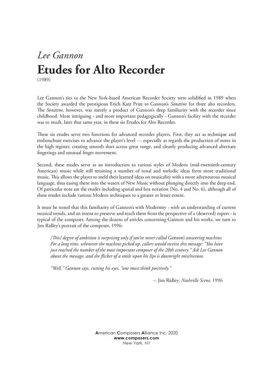 ETUDES for Alto Recorder