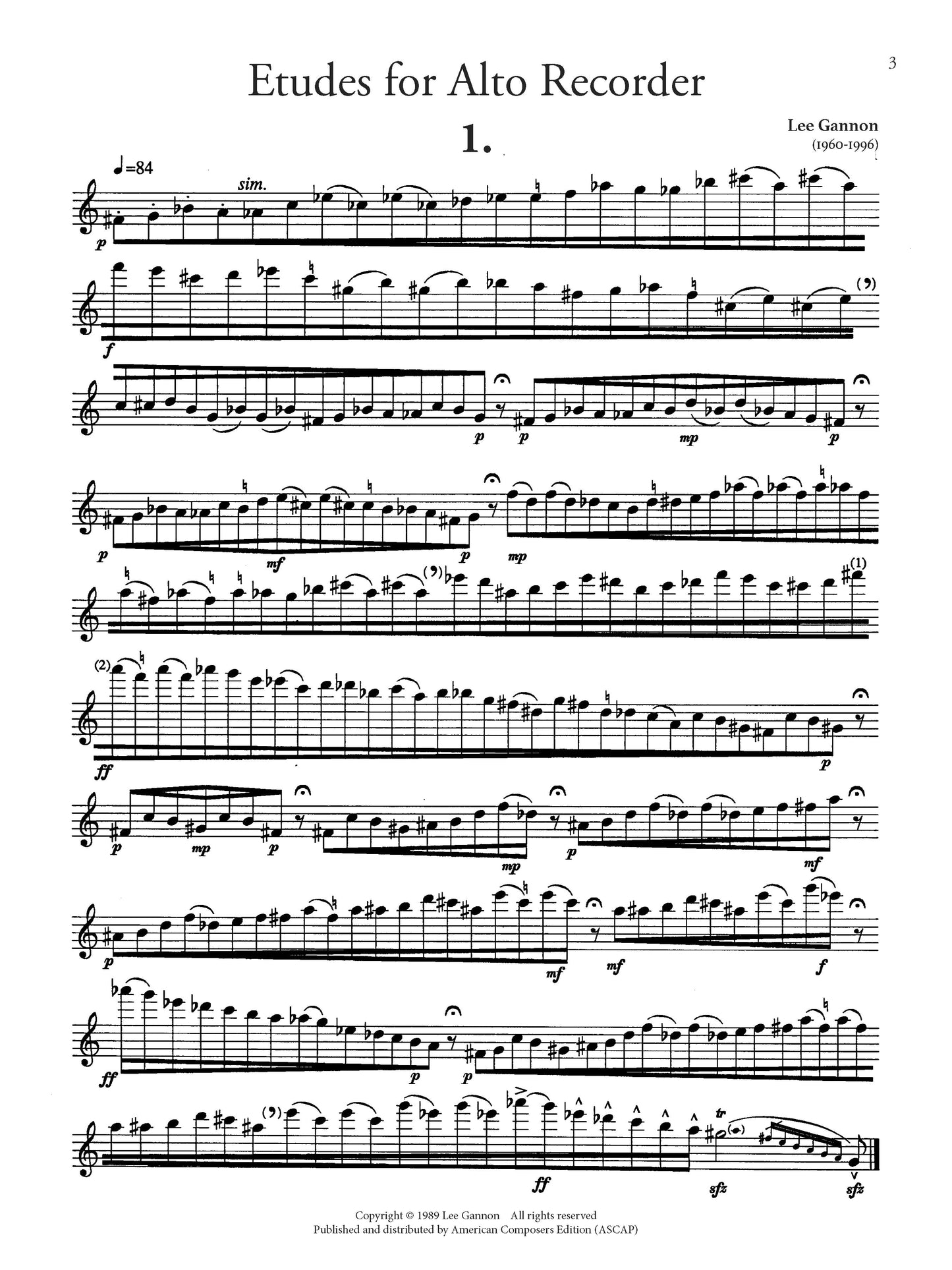 ETUDES for Alto Recorder