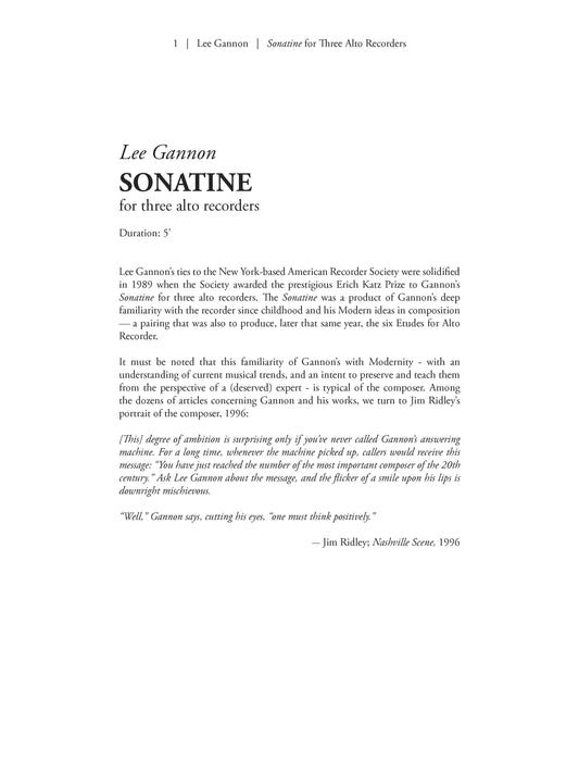 Sonatine for Three Alto Recorders