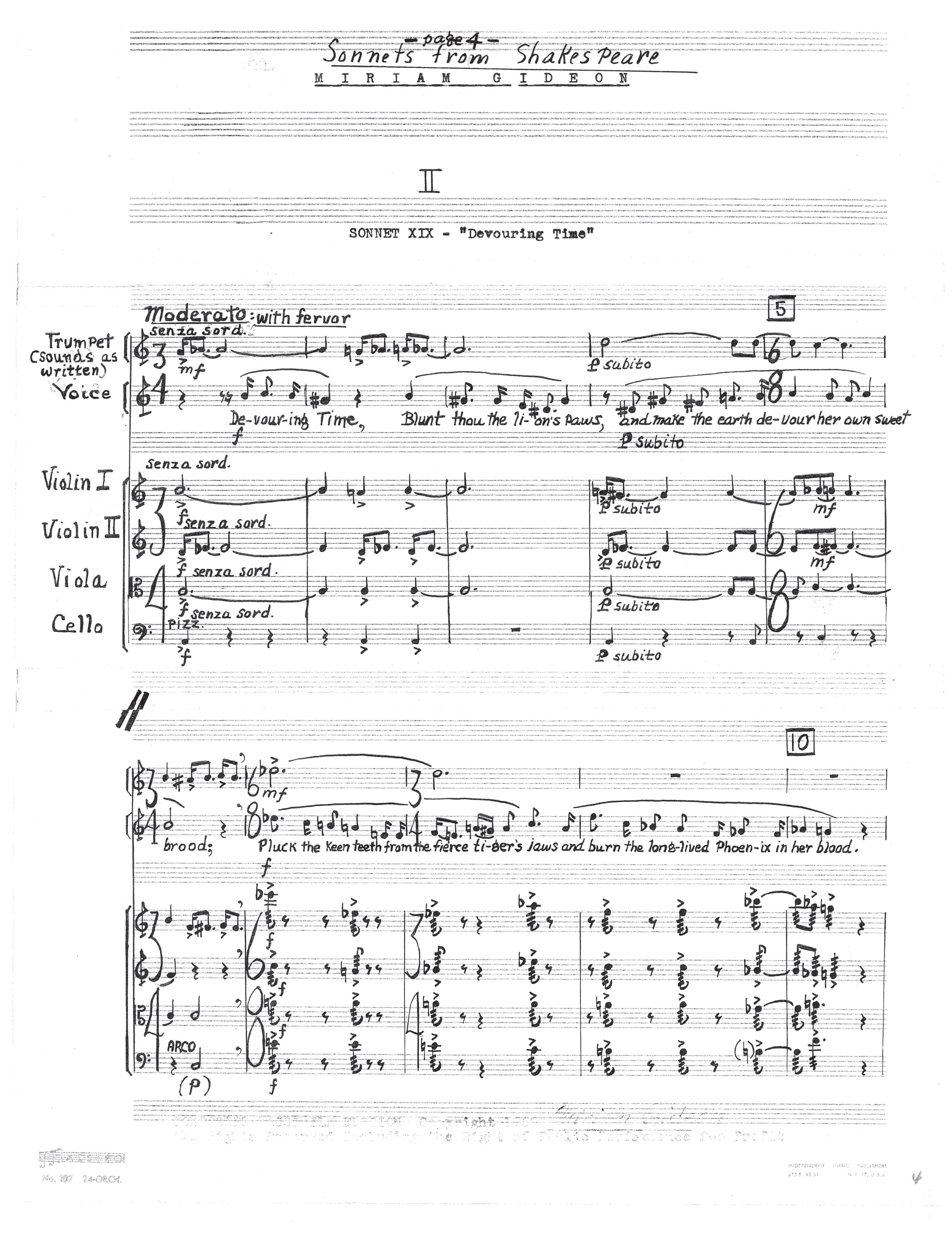 SONNETS FROM SHAKESPEARE high voice, trumpet, strings – American