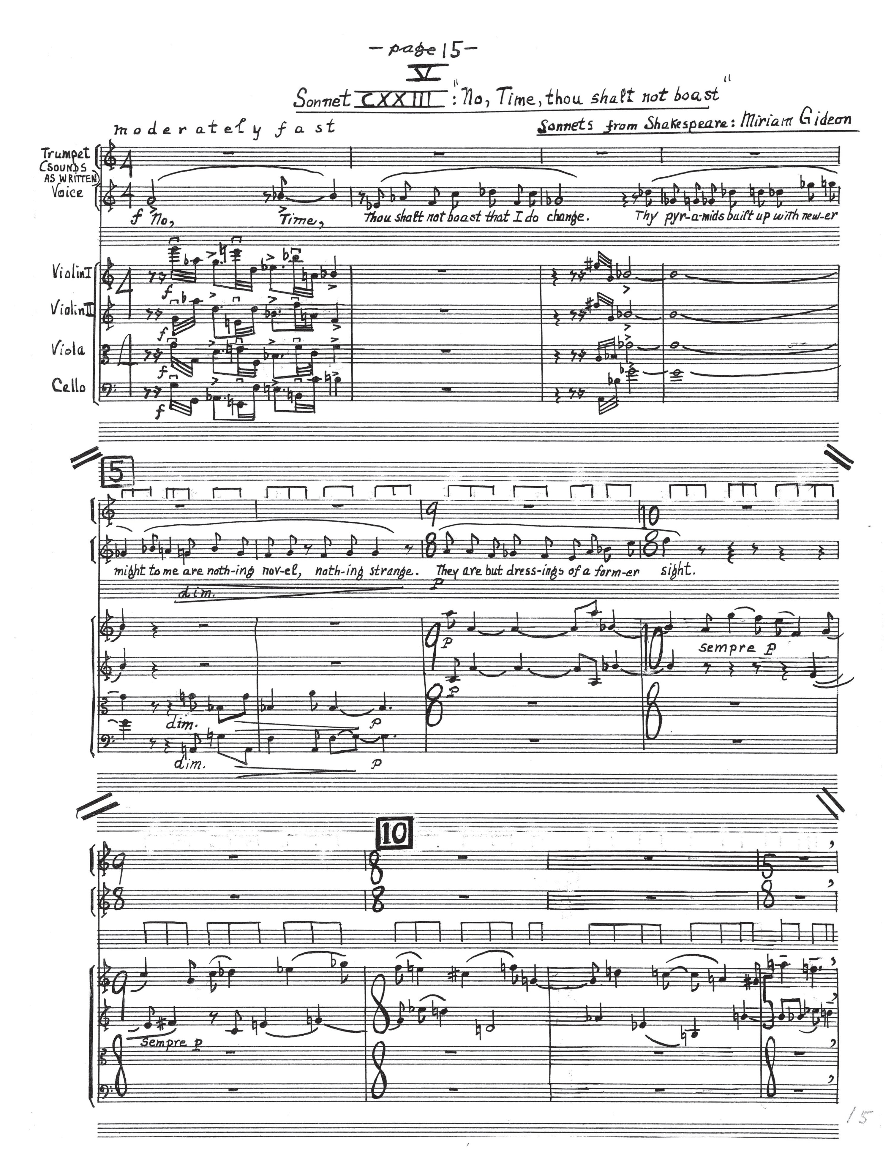 SONNETS FROM SHAKESPEARE high voice, trumpet, strings – American