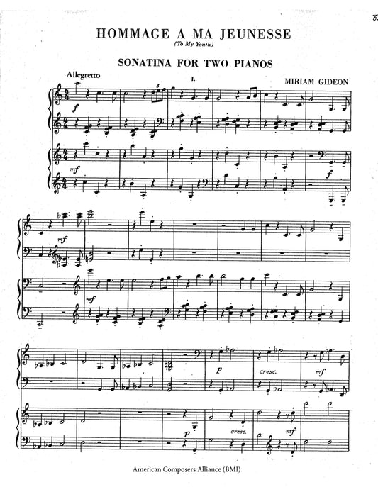 HOMMAGE A MA JEUNESSE (To My Youth) Sonatina for Two Pianos