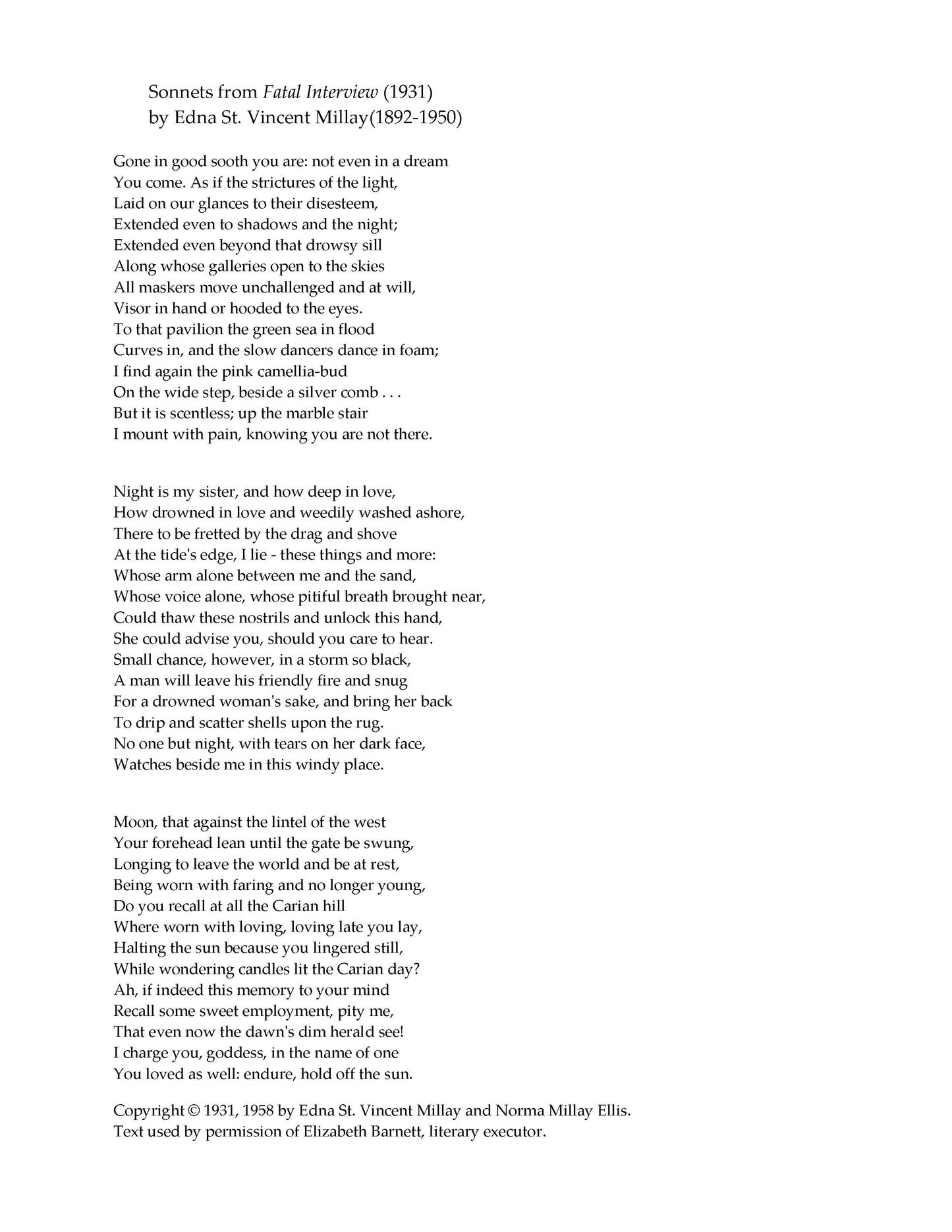 SONNETS FROM FATAL INTERVIEW - voice + string trio version