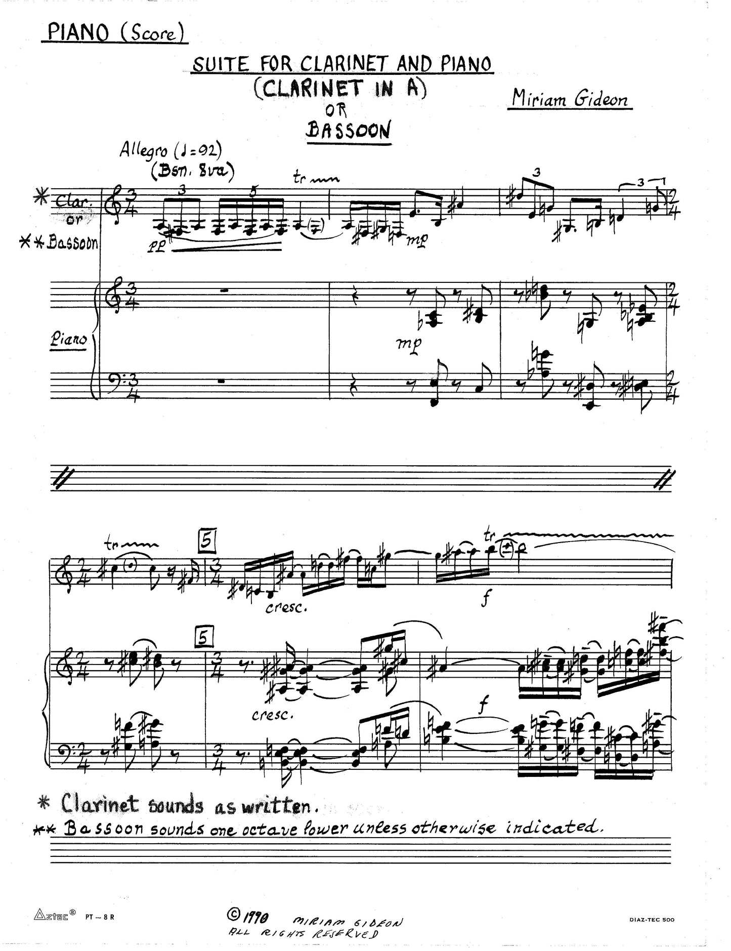 SUITE FOR CLARINET OR BASSOON AND PIANO