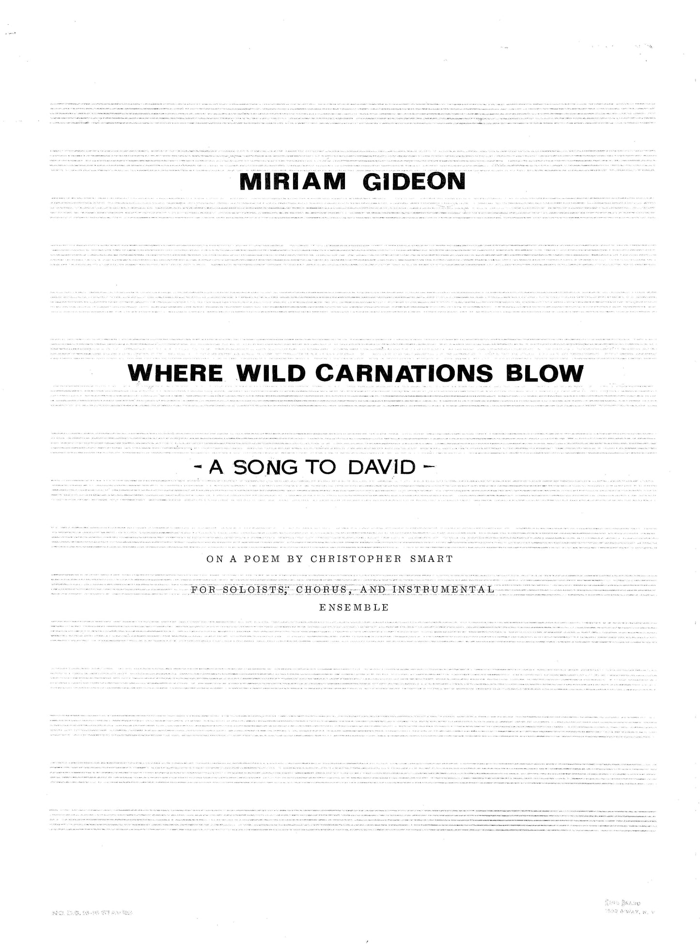 WHERE WILD CARNATIONS BLOW (A Song to David)