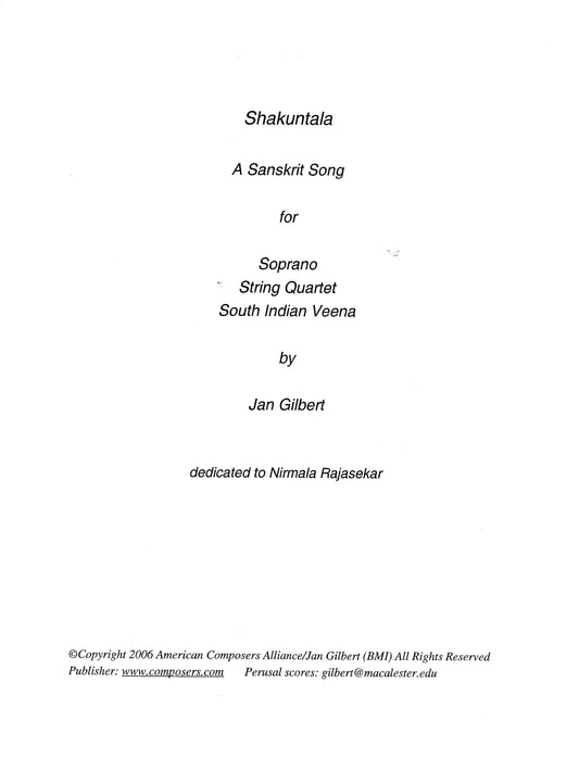 SHAKUNTALA: A Sanskrit Song for Soprano, String Quartet, and South Indian Veena